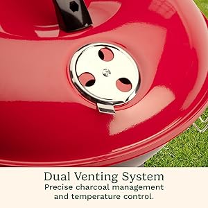 Cuisinart 14" Portable Charcoal Grill, Tabletop Outdoor Small Grill with Locking Lid and Dual Vents, Chrome Plated Travel Size BBQ Perfect for Camping, Tailgates, Cookouts, Red