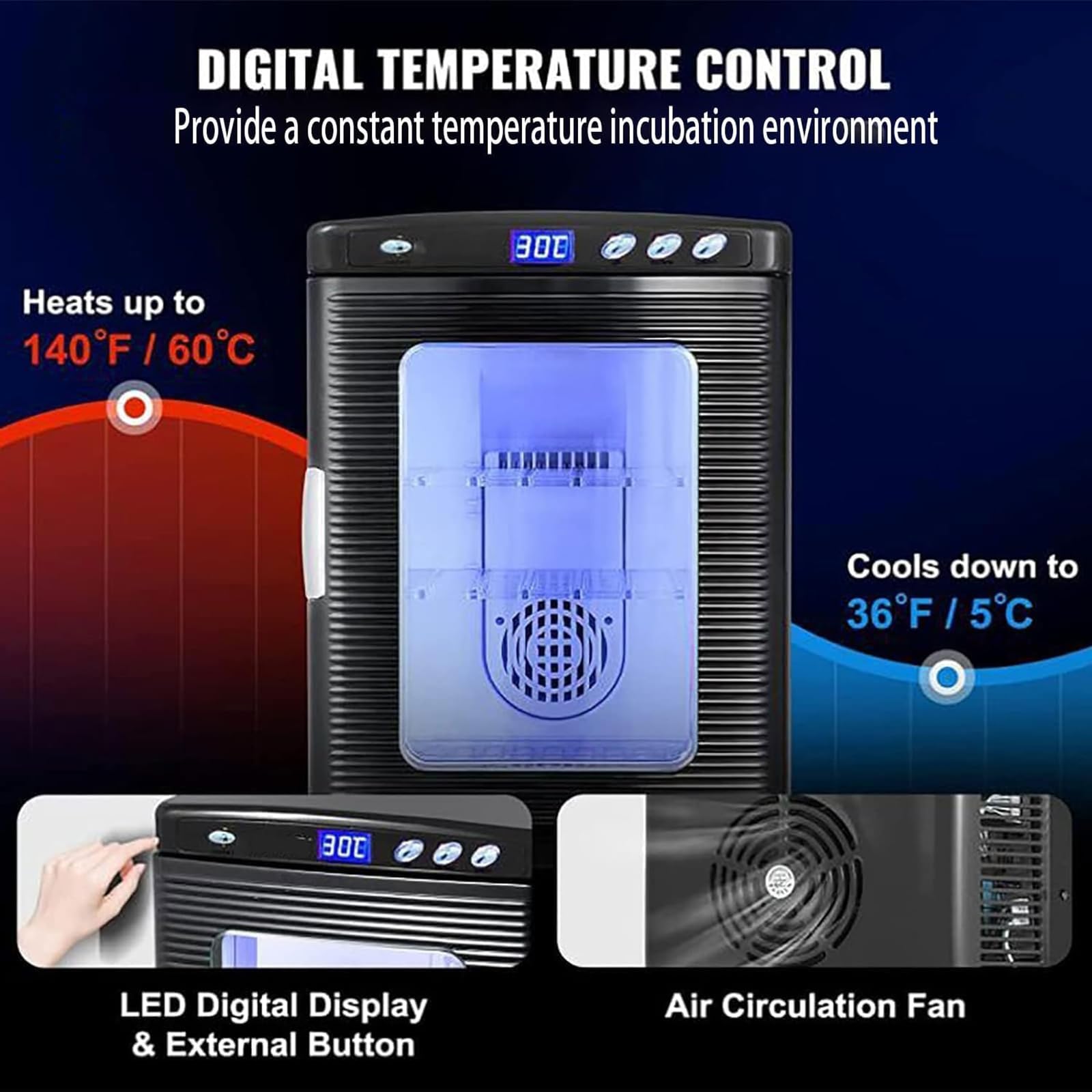 Incubadora De Laboratorio, Incubadora De Reptiles Pequeños, con Mango, Temperatura Ajustable/Control Automático Temperatura/Ventana Súper Grande/Disipación Calor Rápida, para Incubar Huevos