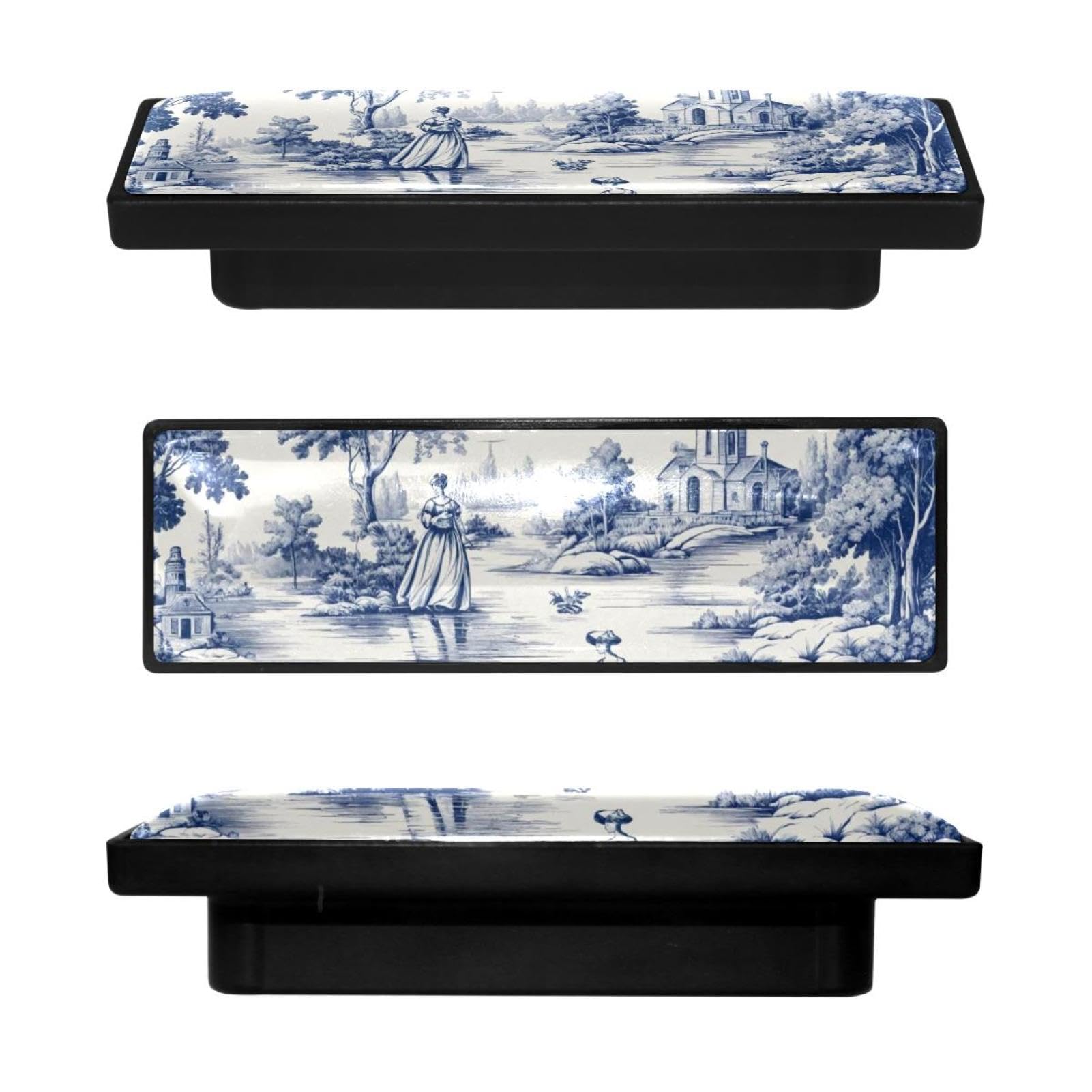 Bouton de placard de cuisine lot de 4 rectangulaire bleu et blanc