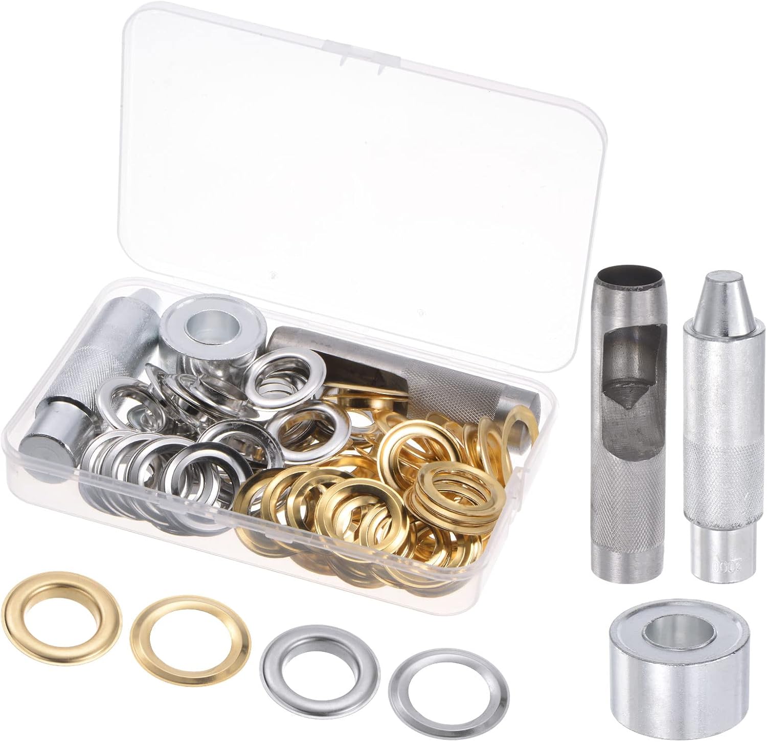CoCud Grommet Tool Kit, 20mm 3/4" ID, Copper with 3 Setter Tools & Storage Box Metal Grommets Eyelets Kit 2 Colors - (Applications: for Belts Tents Shoes Clothes Leather DIY), 50-Set