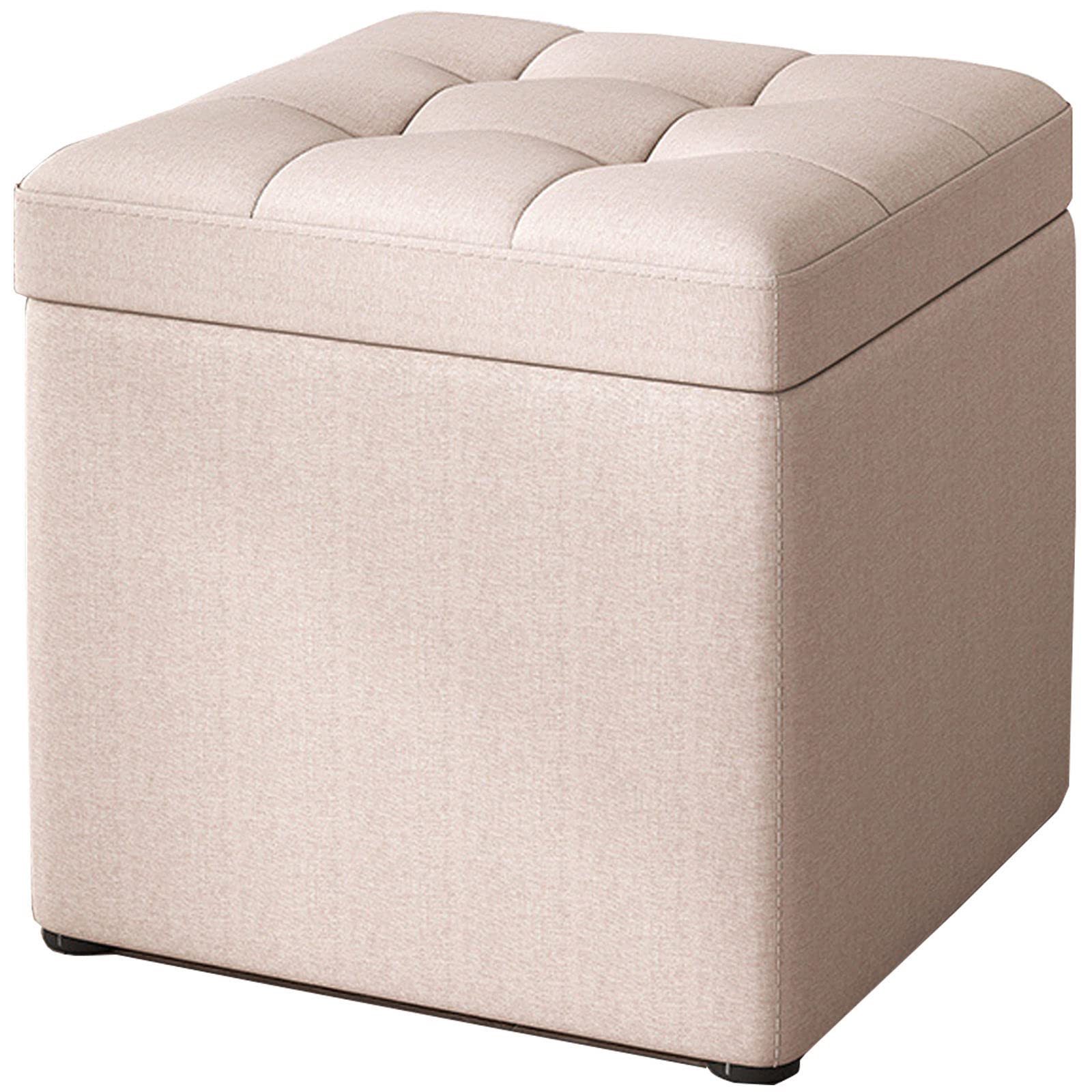 LMMIAOZ Portable Fabric Cube Storage with Clamshell Design Small Footrest Stool for Living Room or Bedroom Beige Fabric 30x30x35cm