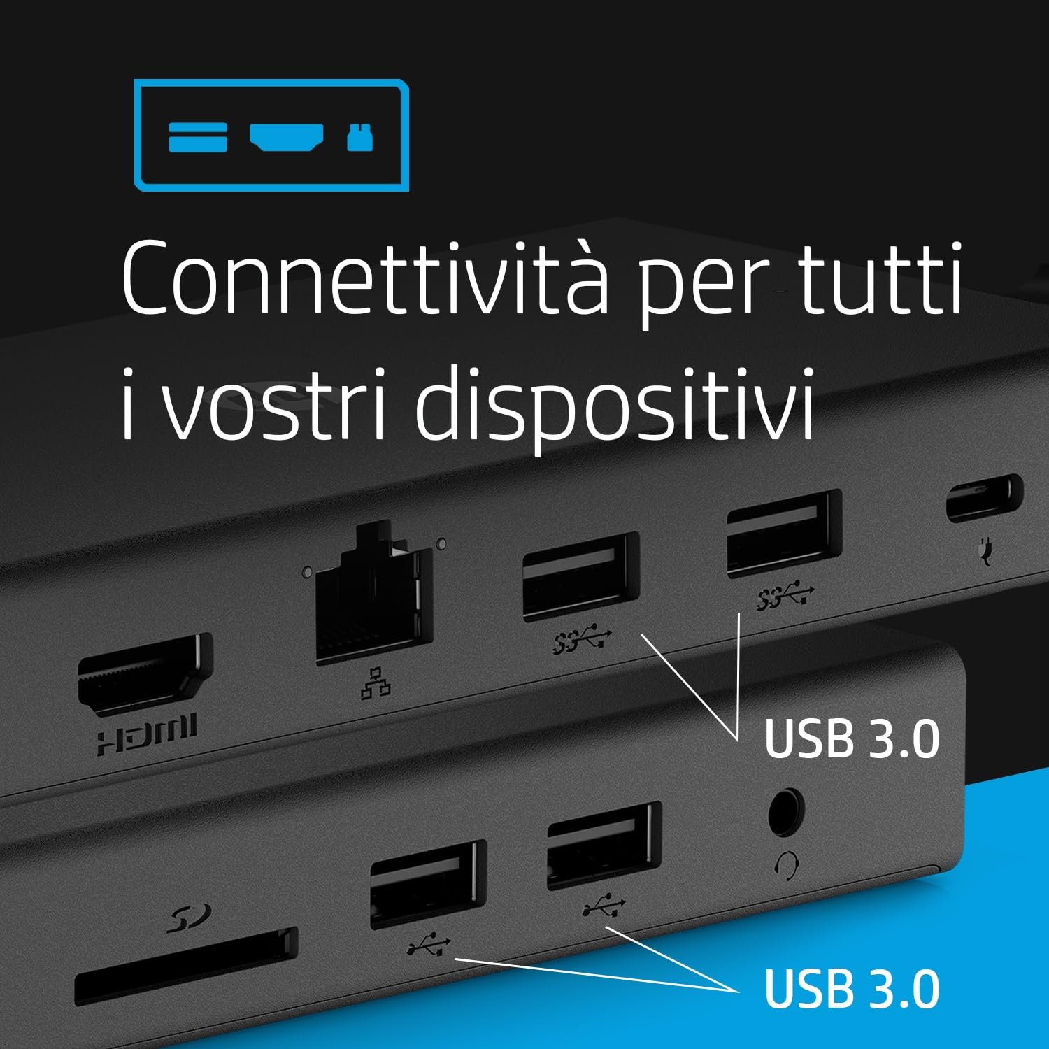 HP Hub Multi porta USB-C da Viaggio, Compatibile con PC dotati di Porta USB-C, Power Delivery e DisplayPort, Nero