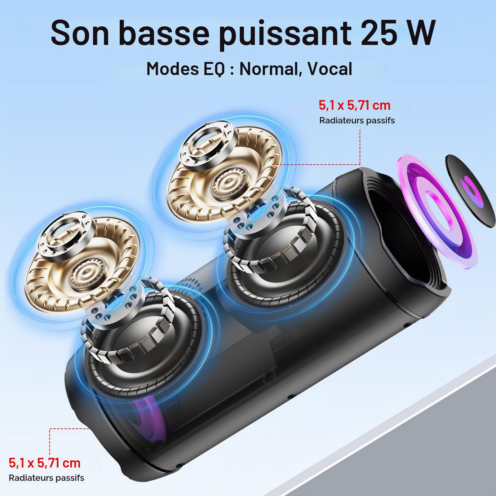 Enceinte Bluetooth Puissante 5.4 sans Fil avec Bass Puissantes, Haut-Parleur Portable 25W, LED Écran, Autonomie 25H,Son Surround à 360 degrés,Appairage TWS,AUX,TF Carte,pour l'extérieur/La Fête/Voyage
