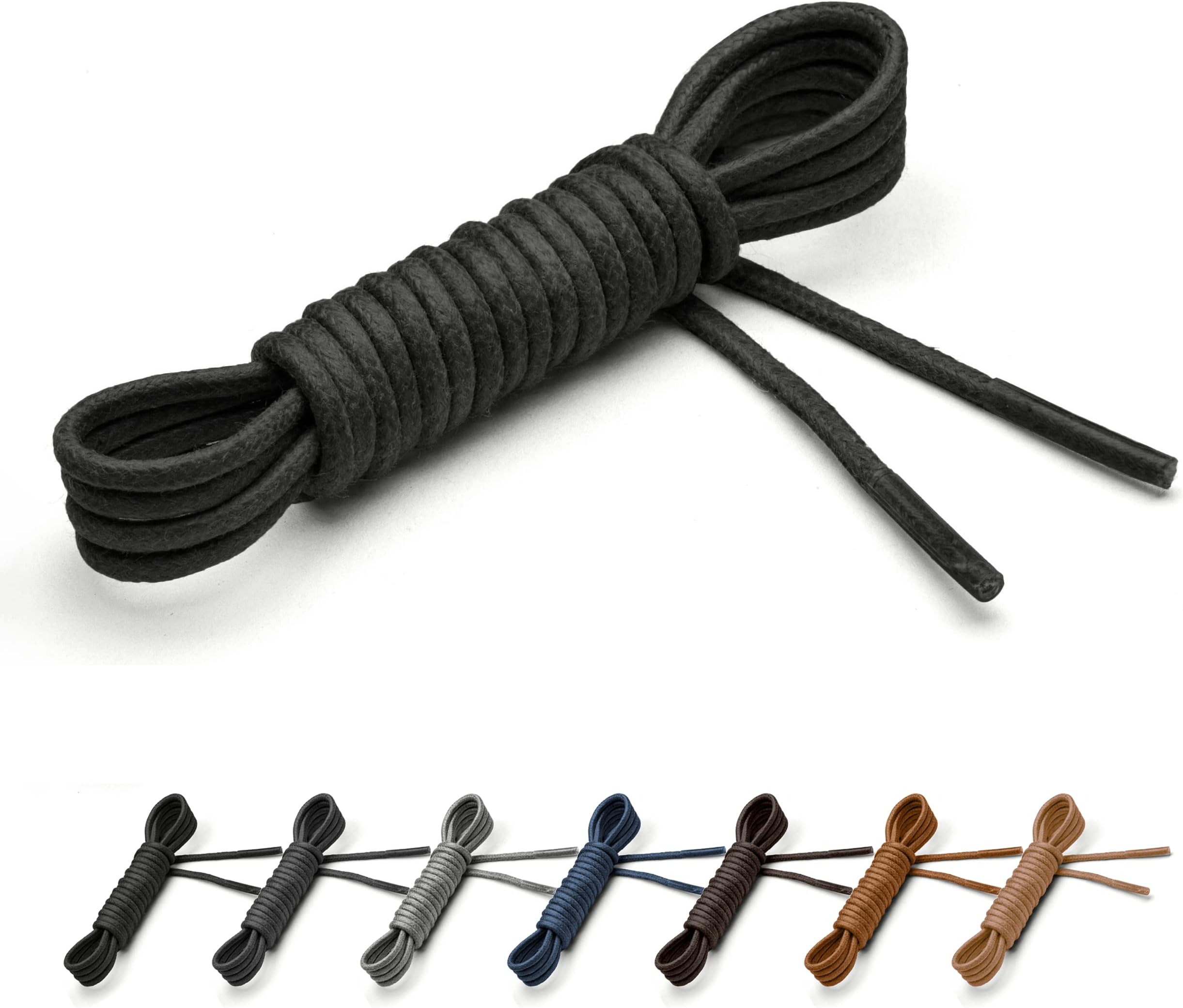 Dress Shoe Laces - 1/16" (1.5mm) Round Waxed Cotton Shoelaces - Choice of Color & Length - 30", 33" or 36"