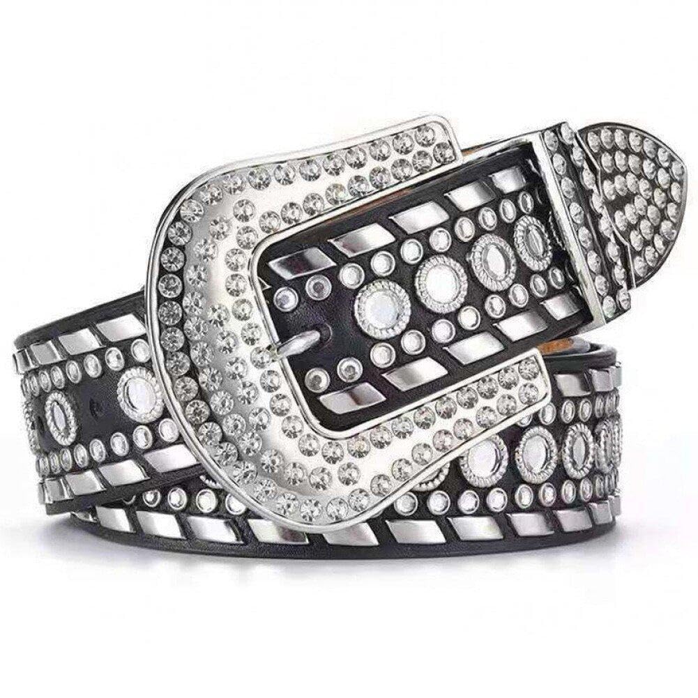 Ceinture incrustée de diamants et cuir large pour un maintien parfait et look rock