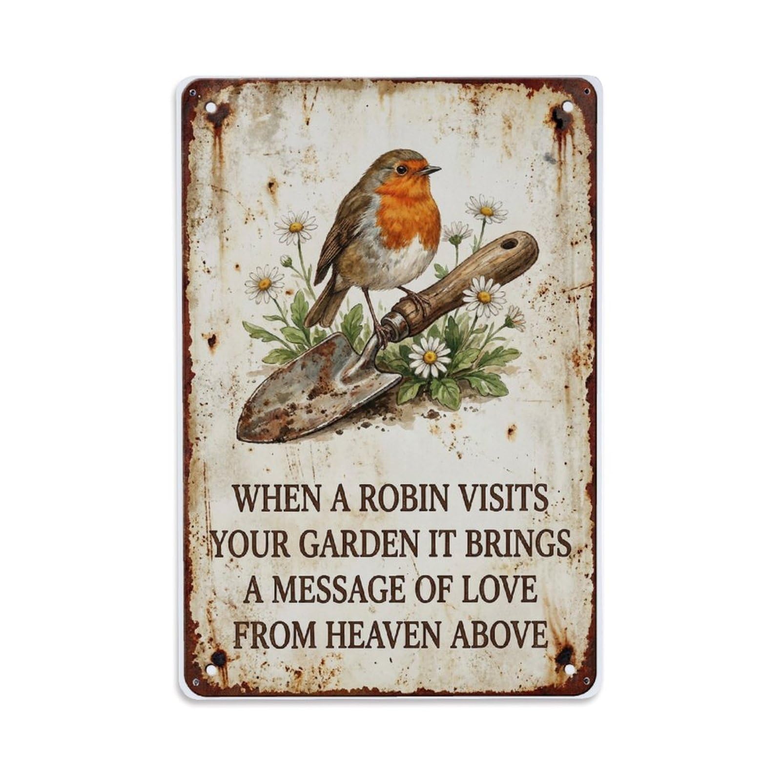 Robin Bird Heaven Message Metal Tin Sign Plaque Wall Decor for Cafe, Club Bar, Office, Home Garden Metal Poster 8x12Inch