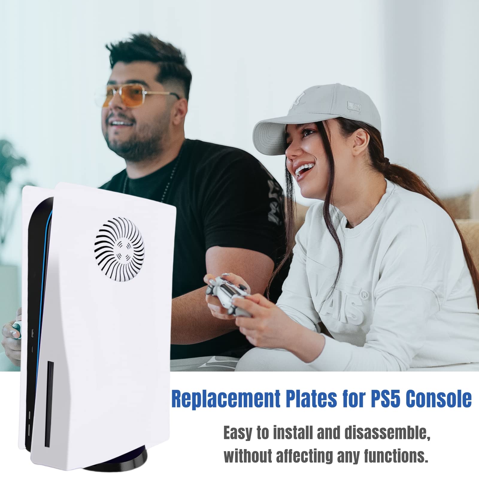 Abdeckplatten mit Kühlung für PS5 Disc Edition Konsole, Zubehör für PlayStation 5 Frontplatten Seitenteile Shell Ersatz Schutzblenden (Weiß)