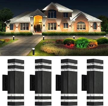 4Pack 14W 12inch LED Square Up&Down Wall Lights 4000K Day White Outdoor Wall Light Aluminum Body Waterproof IP65 led Porch Light for House Patio Garage Garden