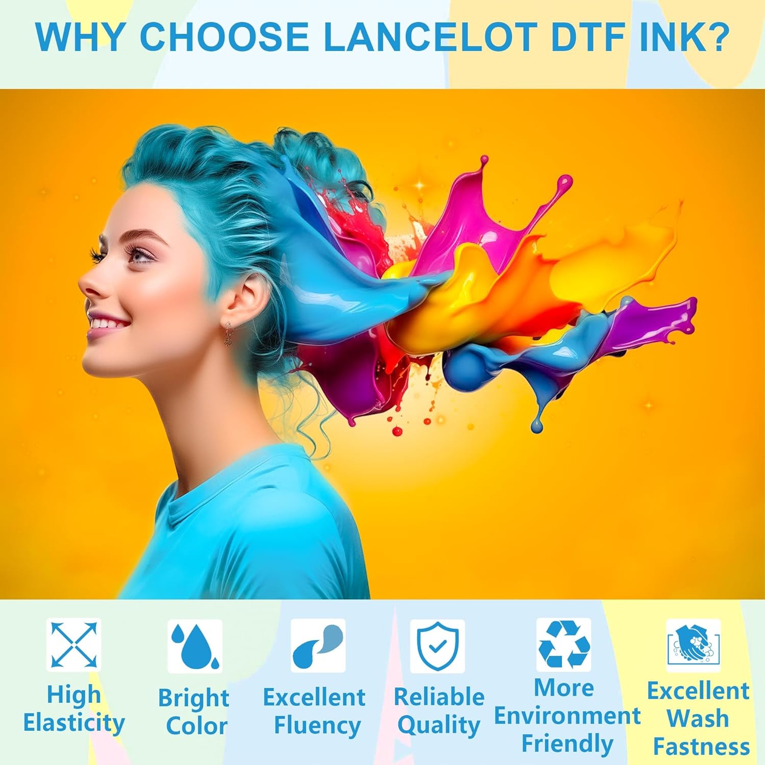 Lancelot DTF Ink 250mlx6-2 Set - Excellent Quality High Fluidity Ink, Ultra-Compatible, Low Consumption, Vibrant Colors - Holiday DIY, Apparel Studios Small Businesses (250mlx12, CMYK+2W)