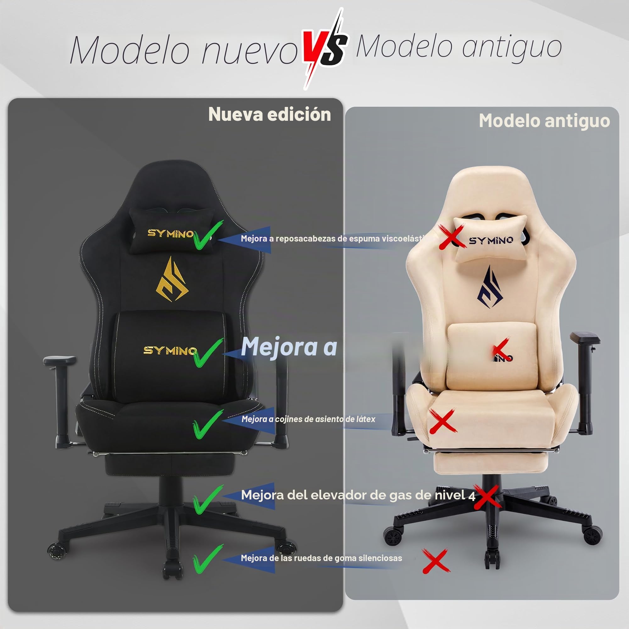 Symino Silla Gaming Ergonómica con Reposapiés, 150° Reclinable: Soporte Lumbar y Reposacabezas Regulable, Ajustable en Altura, Soporta hasta 200kg (Black)