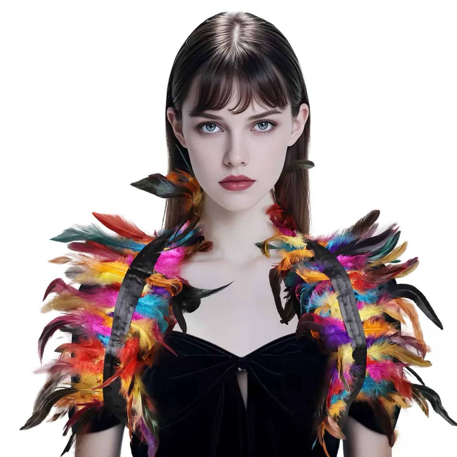 EujRcf 2pcs Gothic Feather Cape, Elegant Carnival Costumes for Women Maleficent Costume Accessory - Image 4