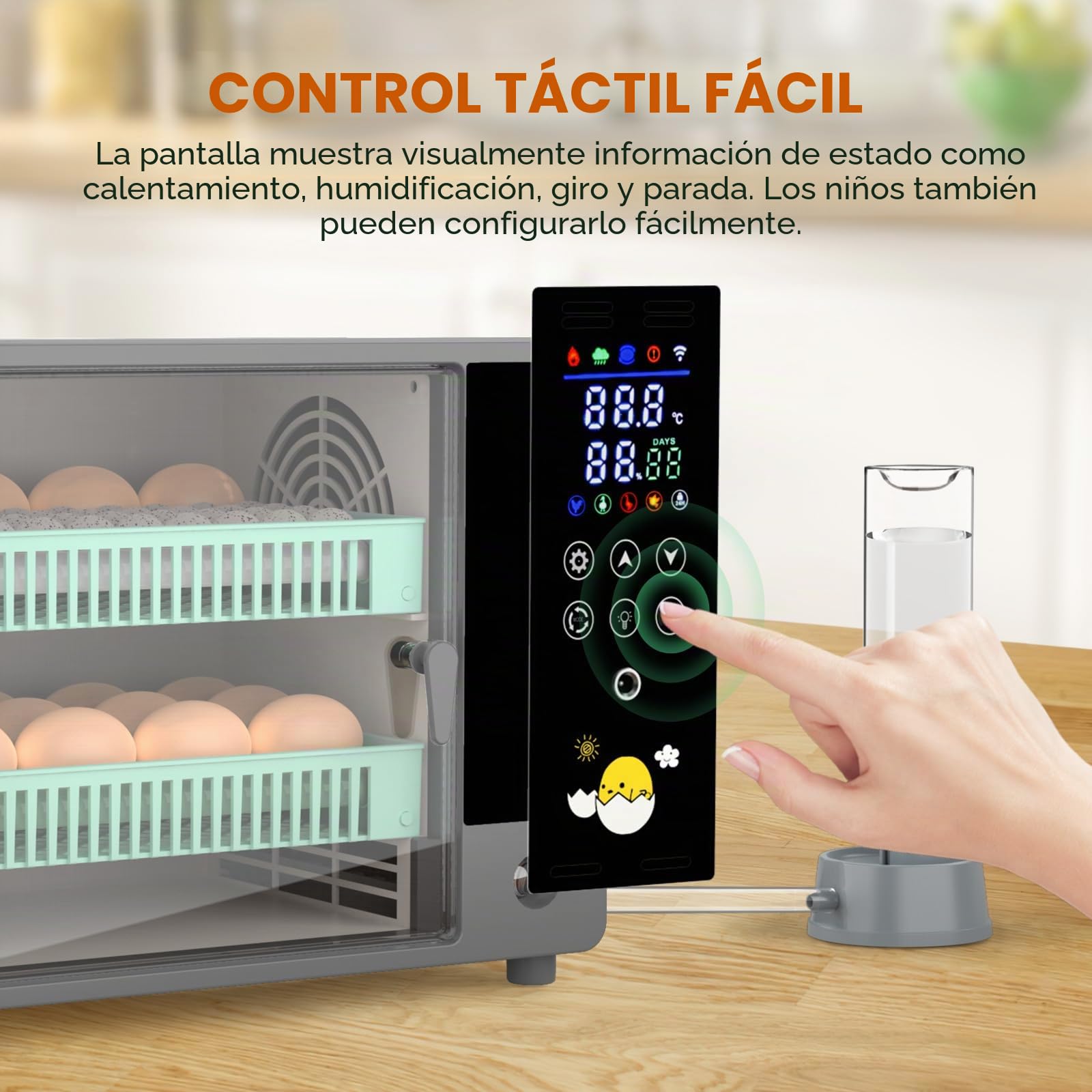 Incubadora Huevos Gallina, Incubadora 24 Huevos Automática con Doble Alimentación 12V/220V, Volteo Automático, Humidificación Ultrasónica, Pantalla LED y Mirahuevos, para Gallina, Pato y Codorniz