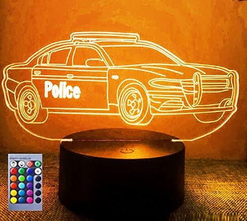 3D Policía coche noche luz lámpara ilusión luz nocturna 16 colores cambiante mesa decoración lámparas regalo con acrílico plana ABS base cable USB