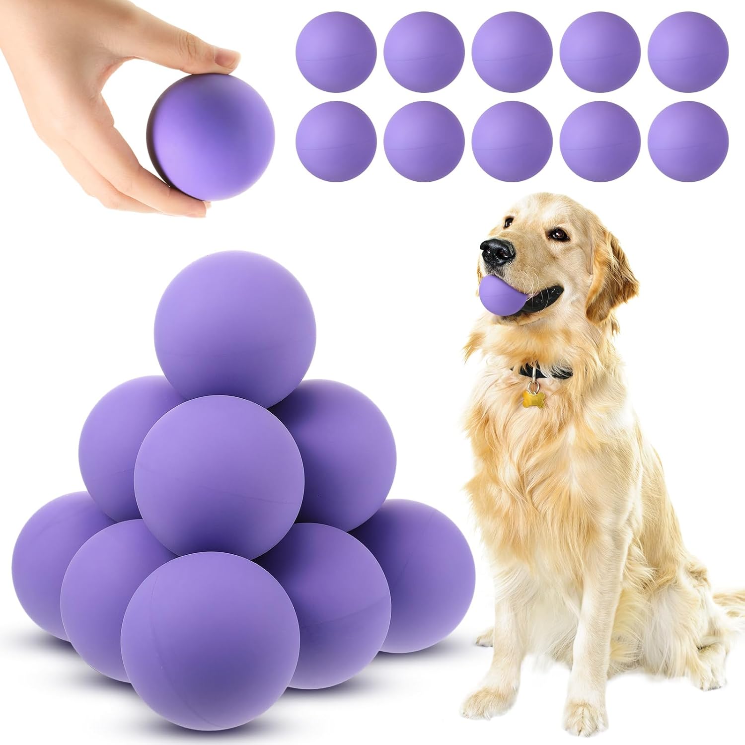 Hiboom 15 Pack Natural Rubber Tennis Balls for Dogs Catching Pet Dog Balls for Fetch Training 2 4