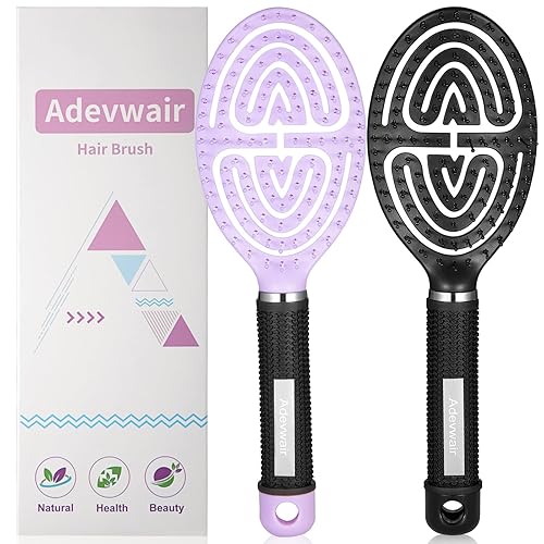 Adevwair Paquete de 2 cepillos curvos ventilados para el cabello para un secado más rápido, sin tirones, desenredantes, para mujeres y hombres,