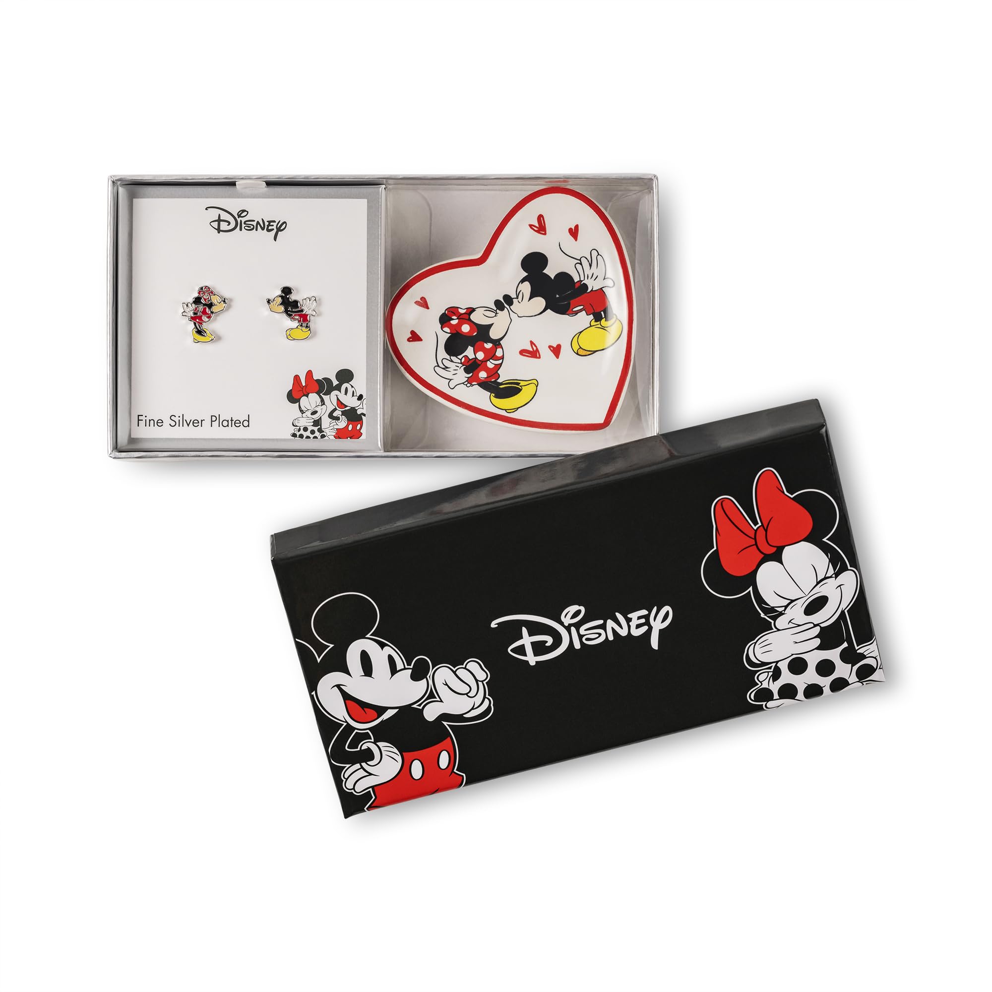 Disney Mickey & Minnie SF00675L.PH - Juego de pendientes y bandeja de abalorios con forma de corazón para niñas, talla única, Latón, No es una piedra preciosa