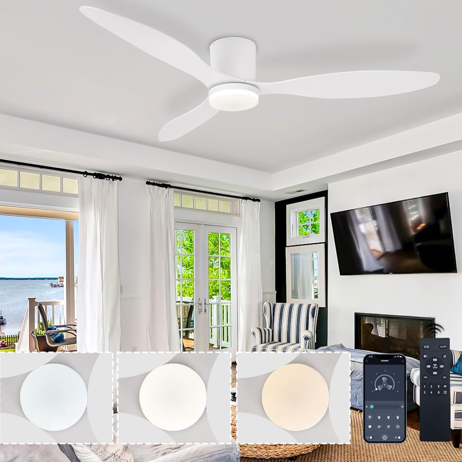 Deckenventilator Mit Beleuchtung Und Fernbedienung Leise Led Deckenleuchte Mit Ventilator Dimmbar 6-Gang Ceiling Fan with Light Timer Reversible DC-Motoren Schlafzimmer Wohnzimmer Weiß