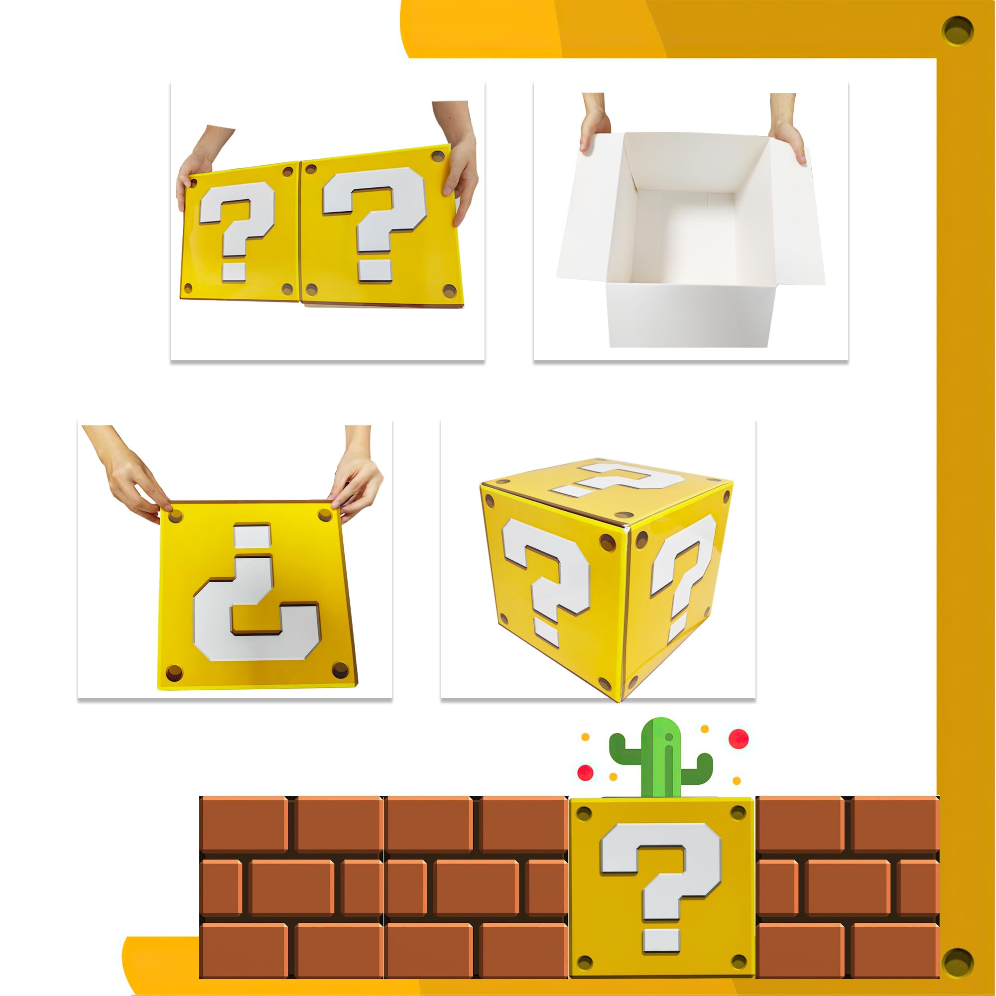 6 cajas grandes de fiesta para fiesta de cumpleaños de 11.8 x 11.8 pulgadas, cajas de preguntas de ladrillo para decoración de fiestas temáticas de videojuegos