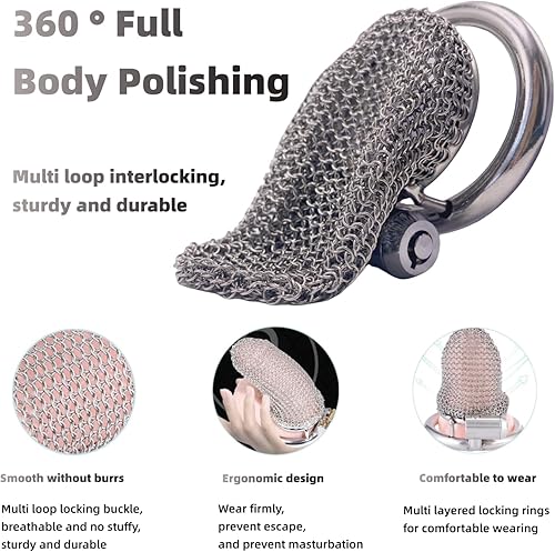 Miniatura 3 de Jaula de castidad masculina, dispositivo de castidad de malla metálica flexible para el pene con anillo de 1.772 in, juguete sexual para adultos,