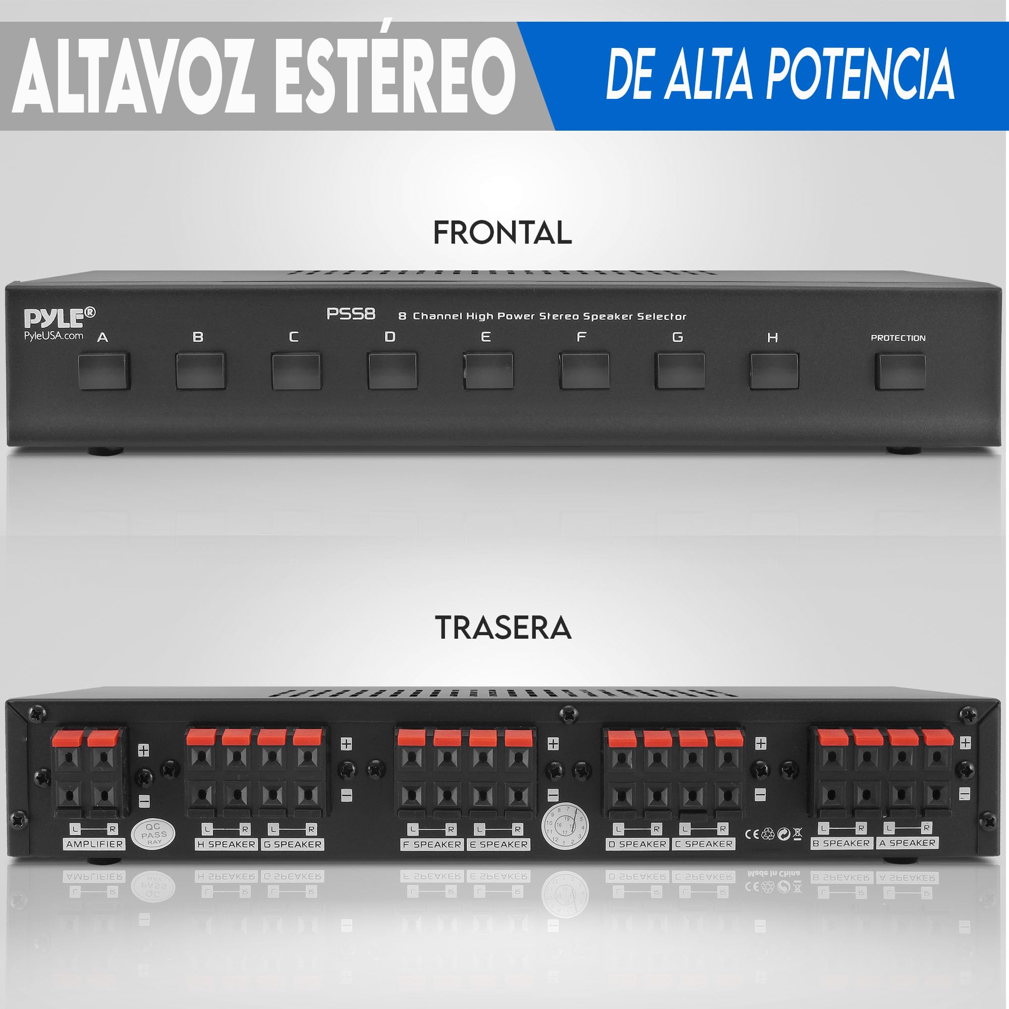 Pyle Amplificador de Distribución de 8 Canales para Altavoces Estéreo