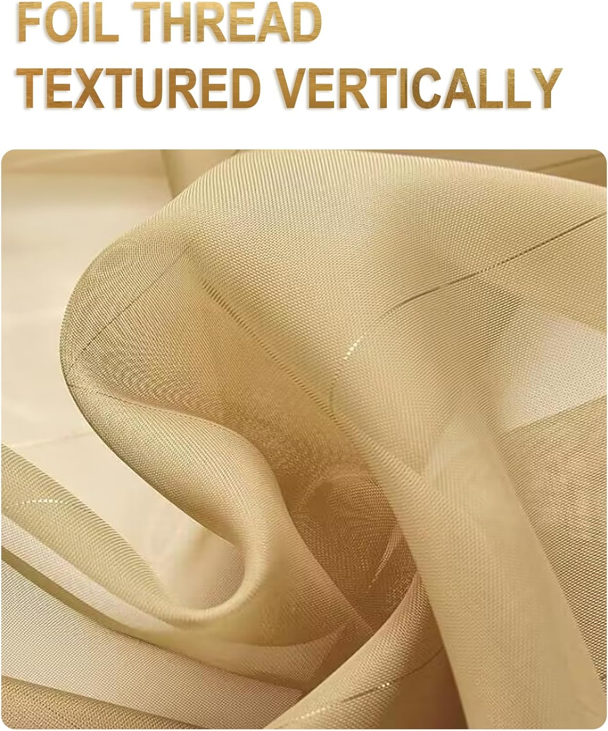 Foil Stripe Gold Sheer Curtains 108 inches Length 2 Panels with Grommets 52 inches Widith, Semi Transparant Curtains for Living Room and Multiple Rooms, Light Filtering Window Treatment