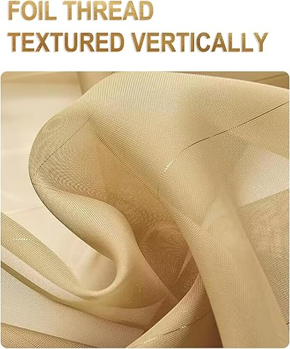 Miniatura 2 de Cortinas traslúcidas a rayas doradas de 84 pulgadas de largo, 2 paneles con ojales, cortinas semitransparentes para sala de estar y dormitorio,