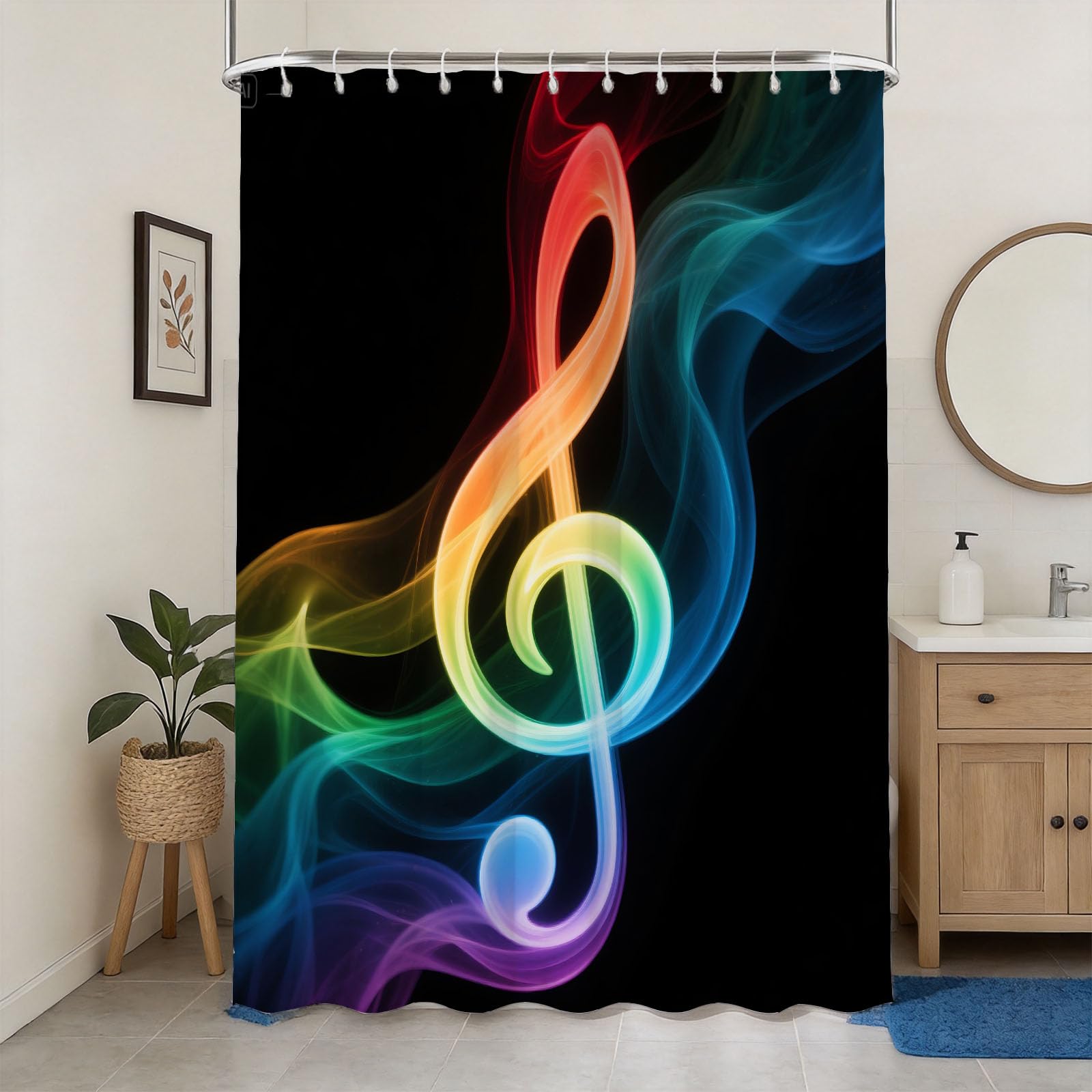 Hongduo 3D Treble Clef Shower Curtain for Stalls Bathtubs Music Bathroom Decor Shower Curtain Set Polyester Fabric Waterproof 180x200cm/71X79 Inch with Hooks