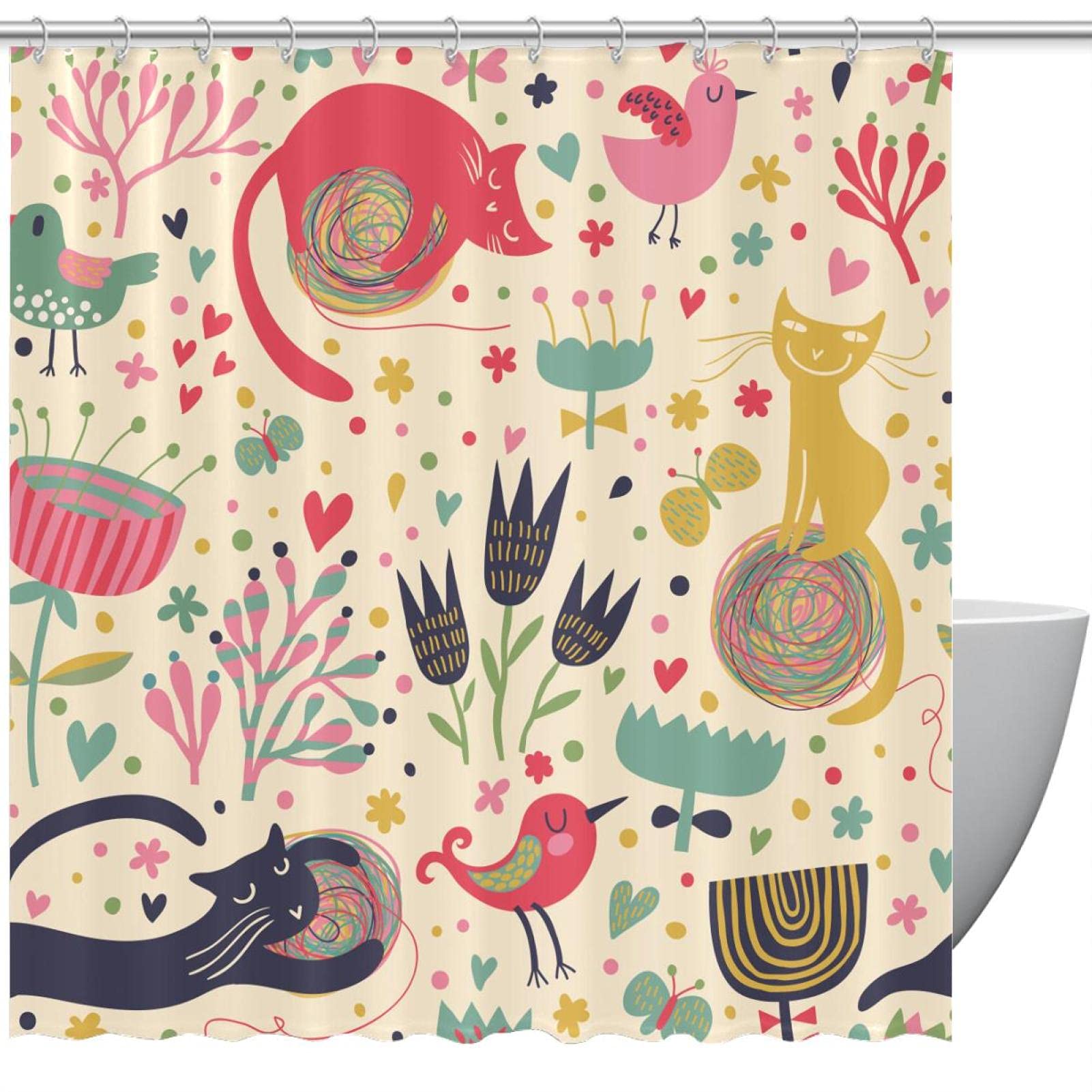 Rideau de douche imperméable animal coloré anti-moisissure baignoire 183x183