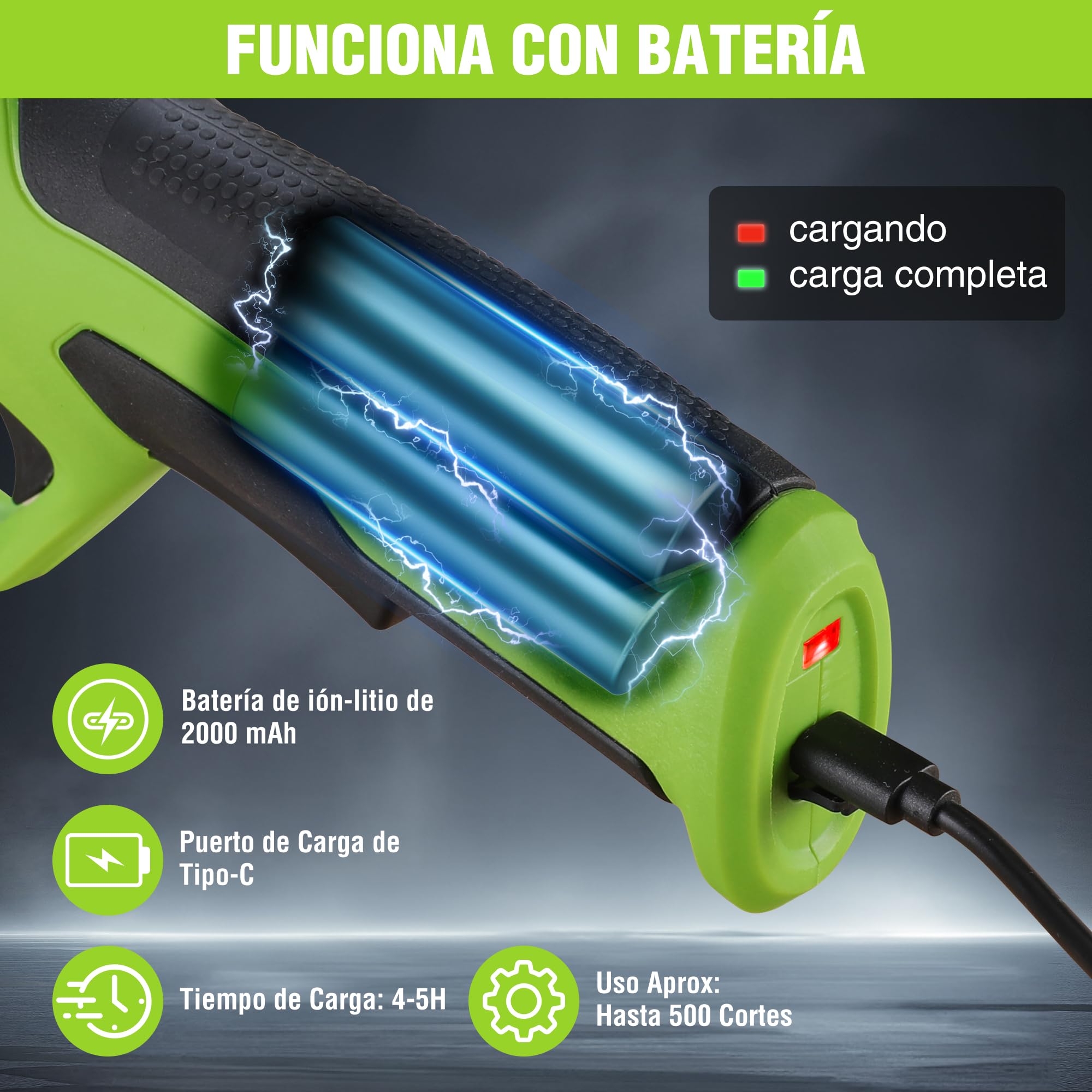 WORKPRO Tijeras de Podar Electricas de 7,2 V, Podadora Eléctrica Inalámbrica, Tijeras de Podar a Bateria de 2000 mAh, para Jardines, Ramas y Árboles Frutales