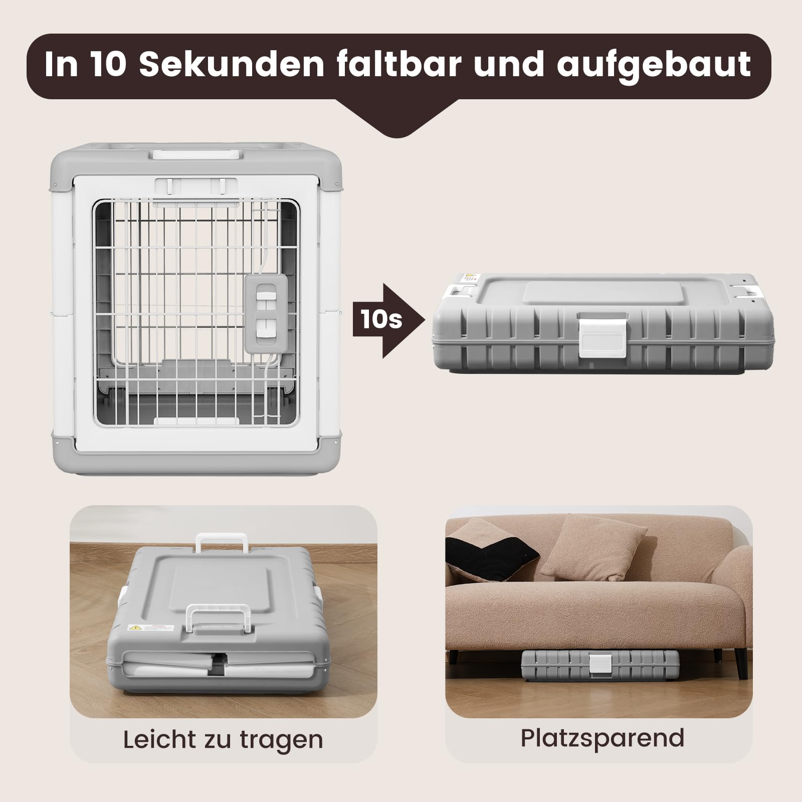 Gardner Pet faltbare Hundebox für große Hunde, Hundetransportbox, Montage ohne Werkzeug, Reisebox für Hunde mit 2 Rädern, leicht zu transportieren, platzsparend, Extra große Acryl-Hundebox, 92x58x66cm