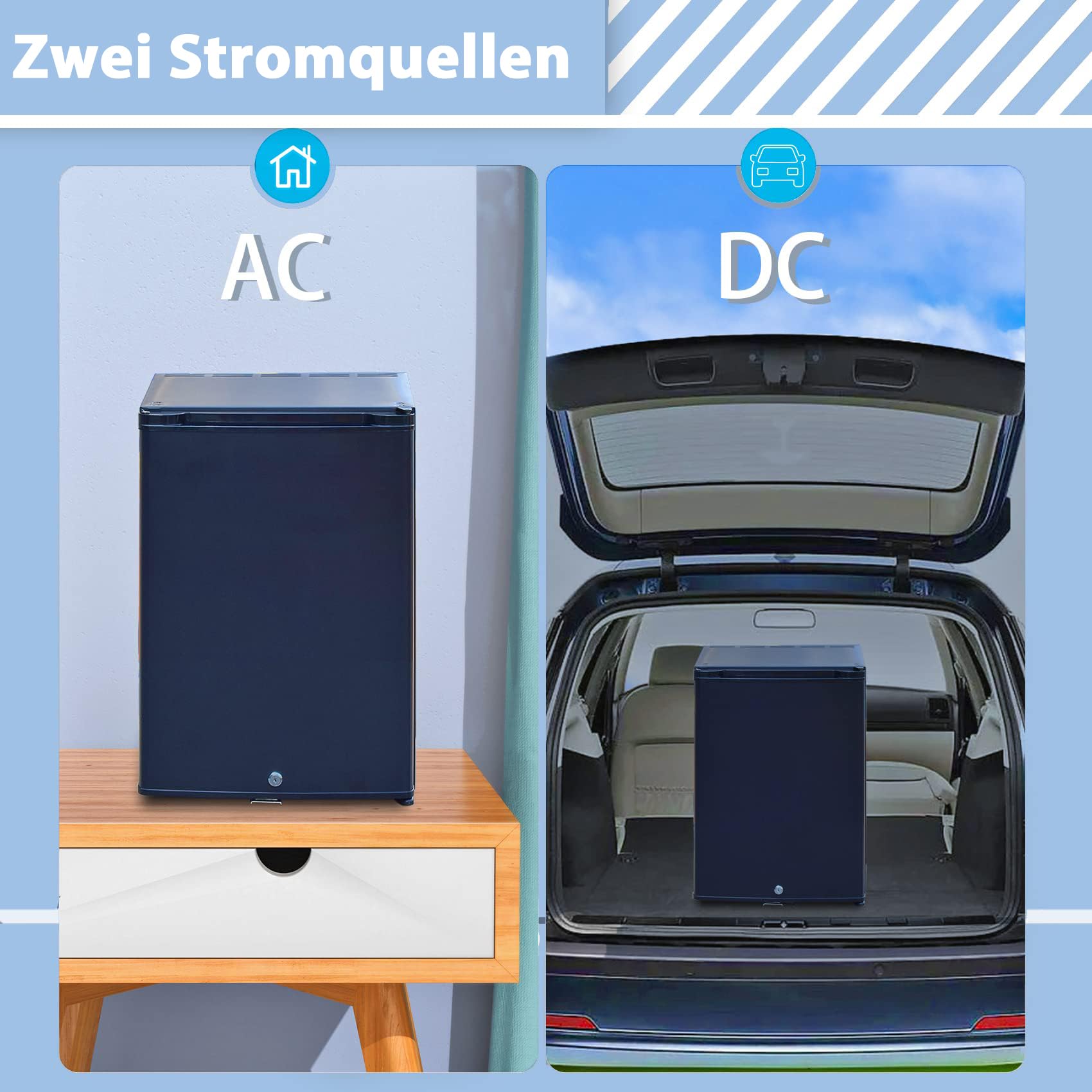 Camping Kühlschrank 12V 230V, Campingkühlschränke 50L, Wohnmobil Kühlschrank für Camping, Auto, Zimmer, Einfache Installation und Reinigung, Schwarz