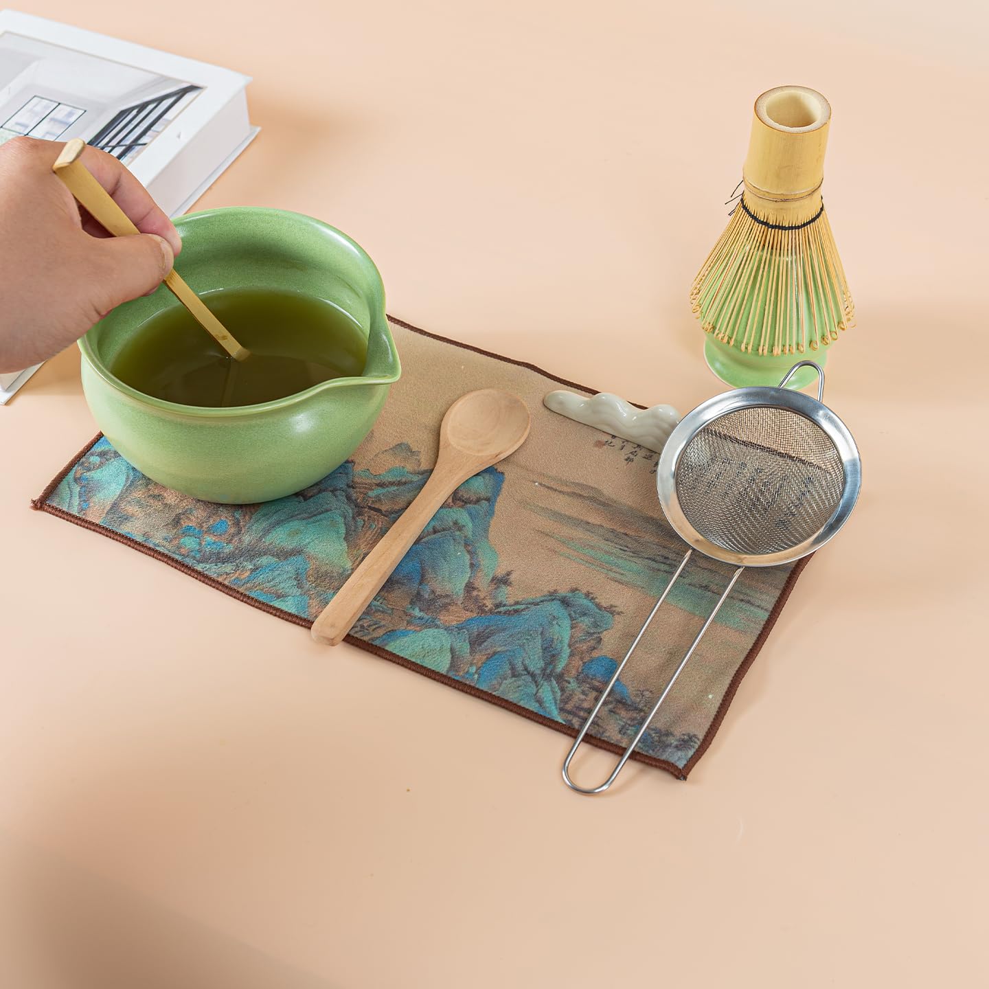 Matcha Kit,7 Pièces Matcha Set,Fouet Matcha,Bol Matcha,Cuillere Matcha,Tamis Matcha,Support Fouet Matcha,Coffret Matcha pour Matcha Accessoire