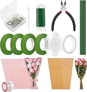 Floral Arrangement Kit with Green Floral Tape and Wire, White Ribbon, Bo...
