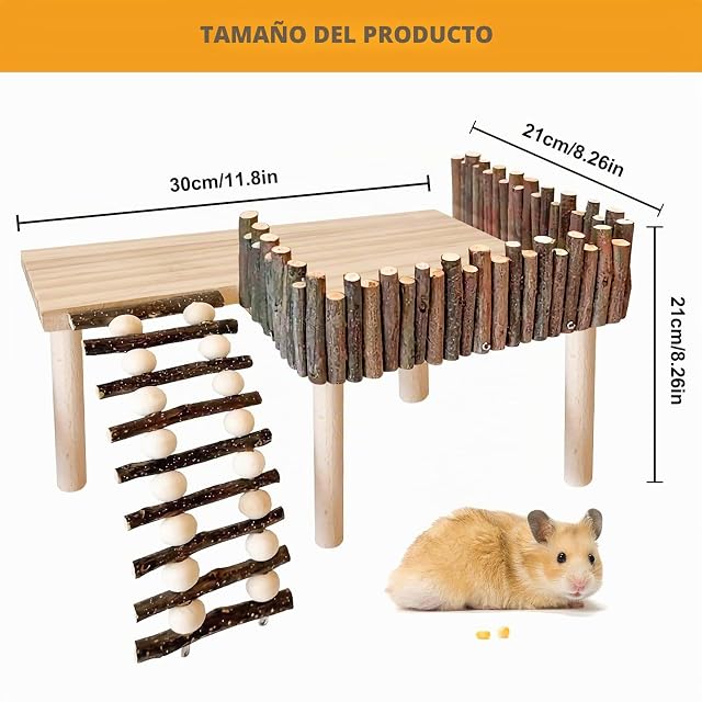 Foto 2 de 7 de BORDEAG Plataforma de Escalada para Hámster con Escalera de Madera, Valla y Área de Juego