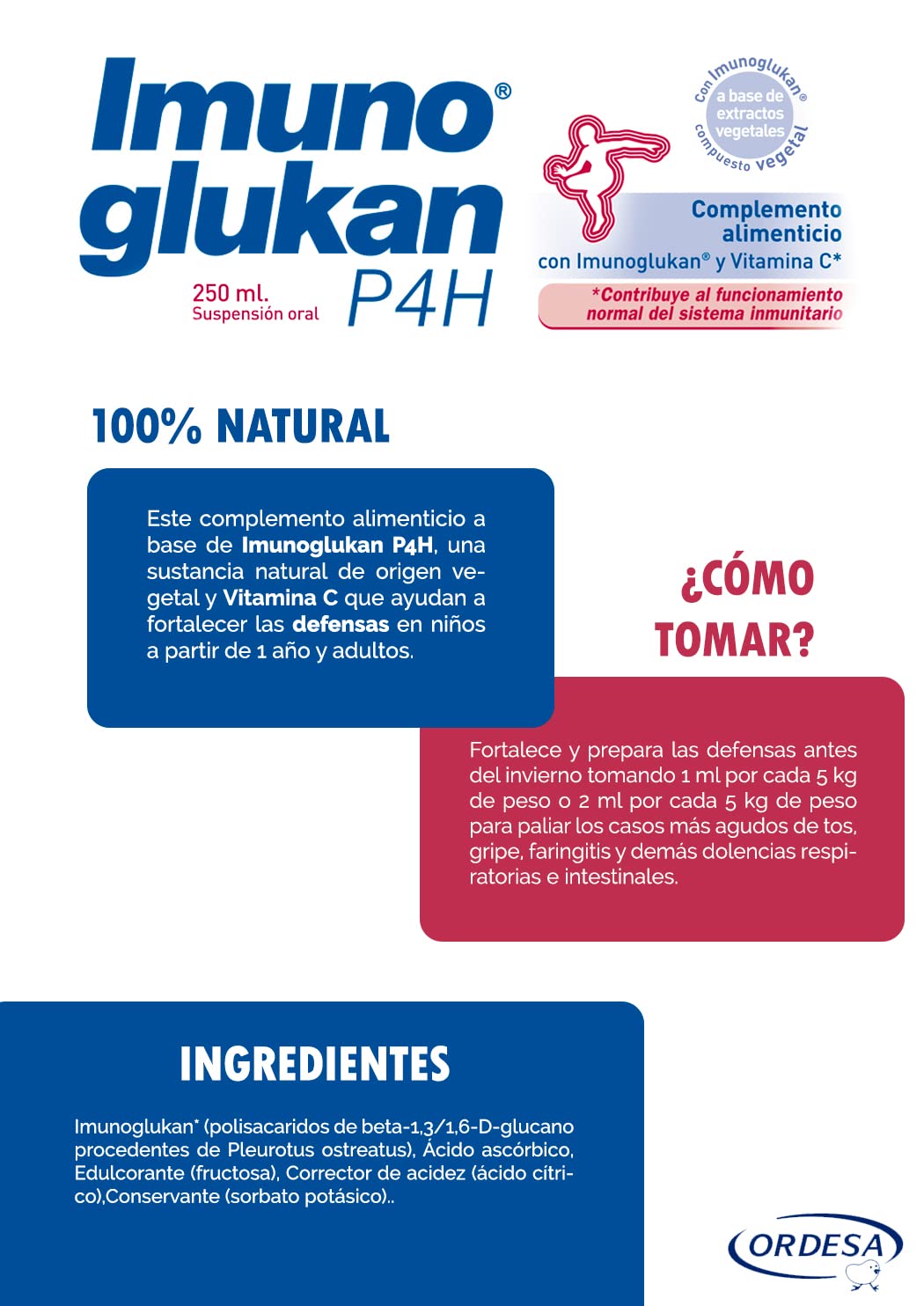 Imunoglukan P4H Jarabe 250ml | 250ml | Complemento Alimenticio con Vitamina C para Fortalecer las Defensas de Niños para los más Pequeños y Adultos