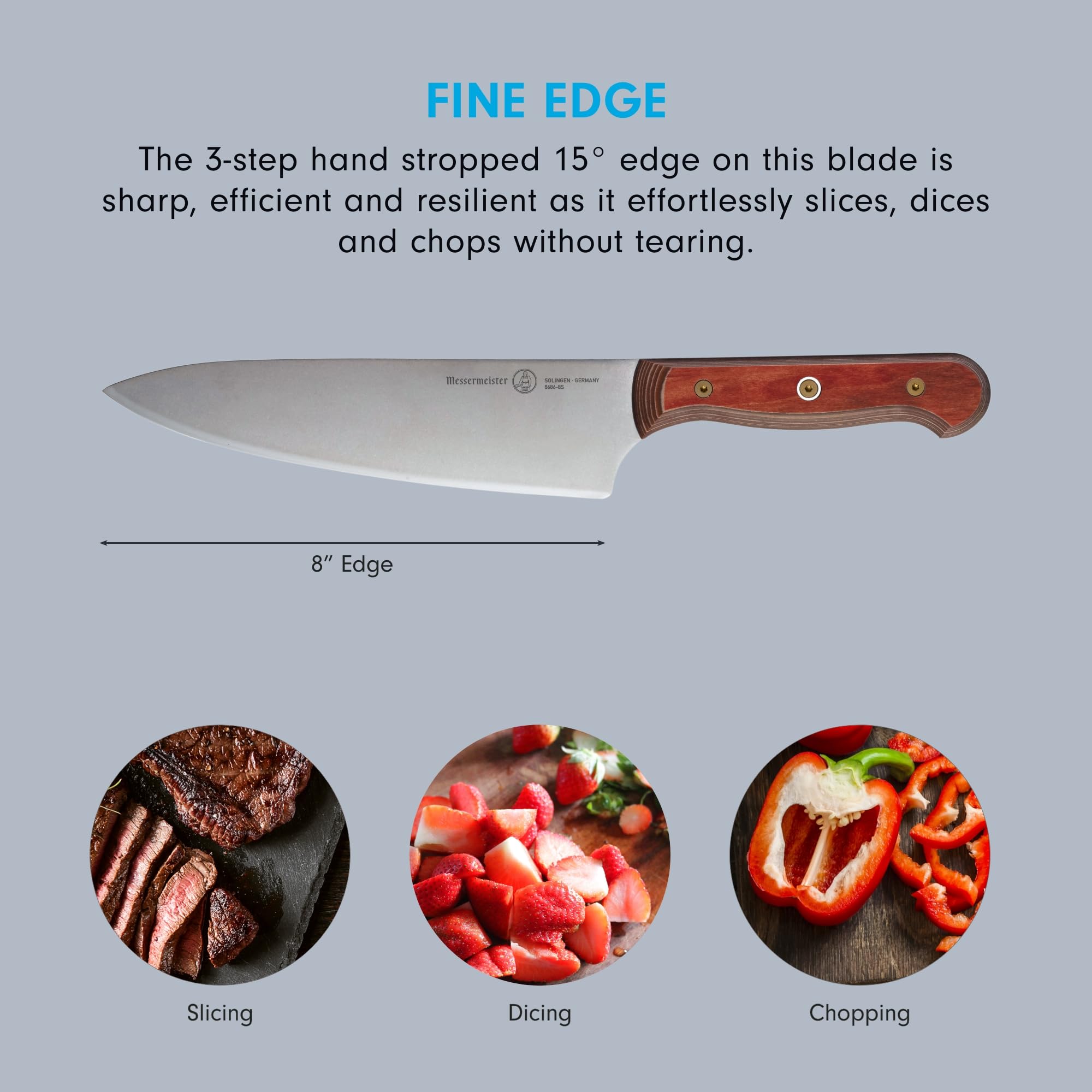 Messermeister Custom 8” Chef’s Knife, Terra Red - X50 German Stainless Steel - Rust Resistant & Easy to Maintain - Made in Solingen, Germany — Amazon image 3