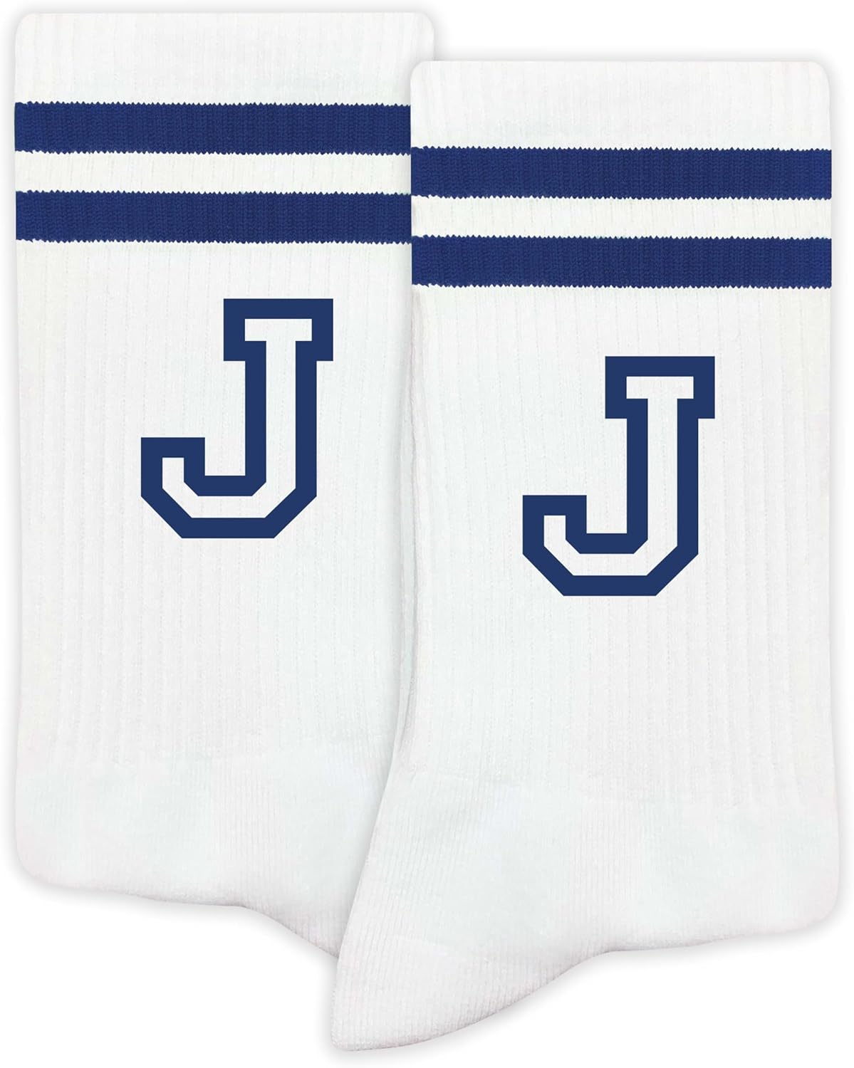 Striped Initial Socks with the Letter in Navy Blue, Socks for Adult, Teens, Men&Women Socks, Gifts for Friends, Family, etc.
