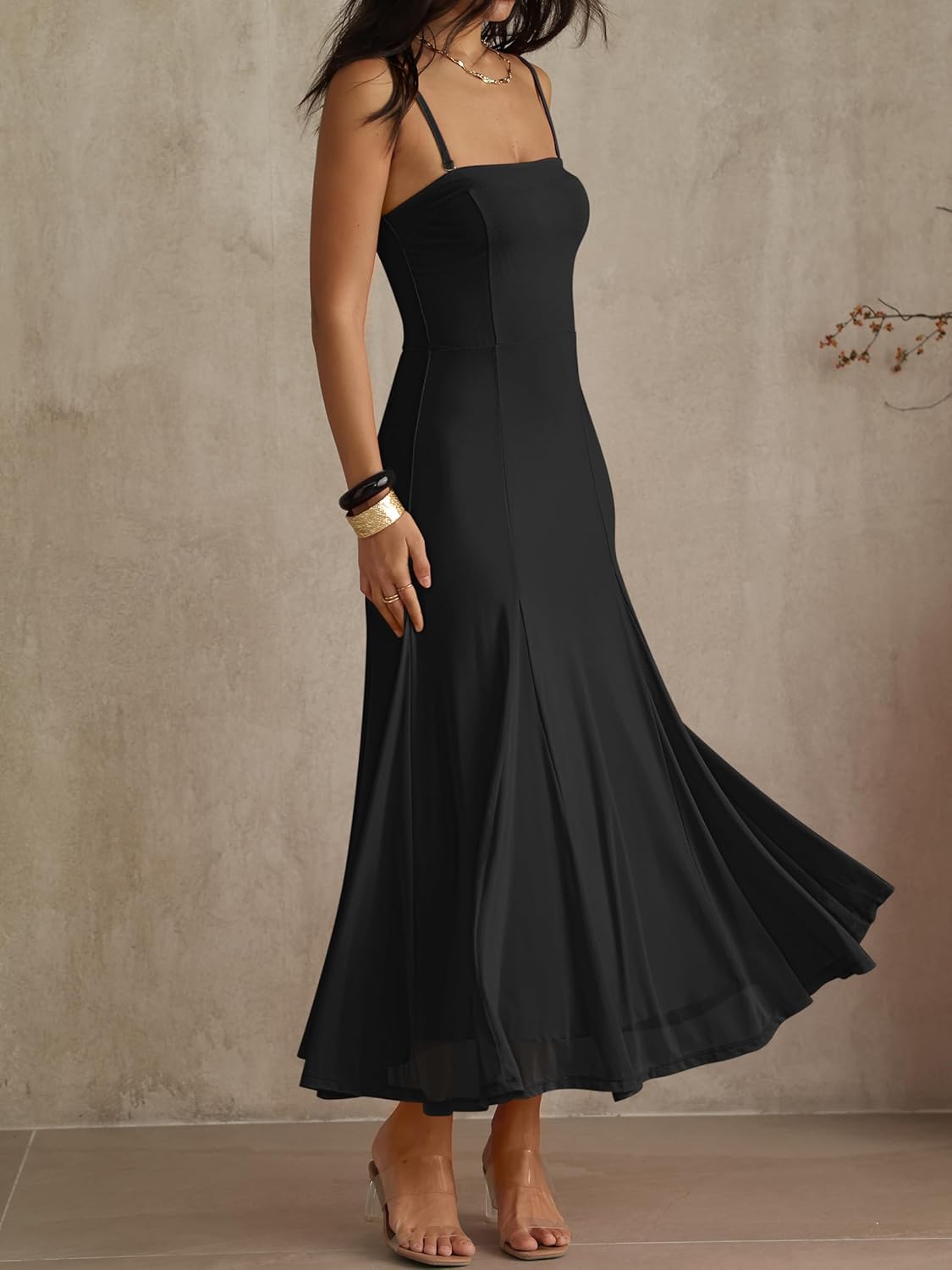 Caracilia Maxi Dresses for Women Formal Mesh Spaghetti Strap Cocktail Wedding Guest Party Floral Flowy Dress 2026 Summer - Image 4