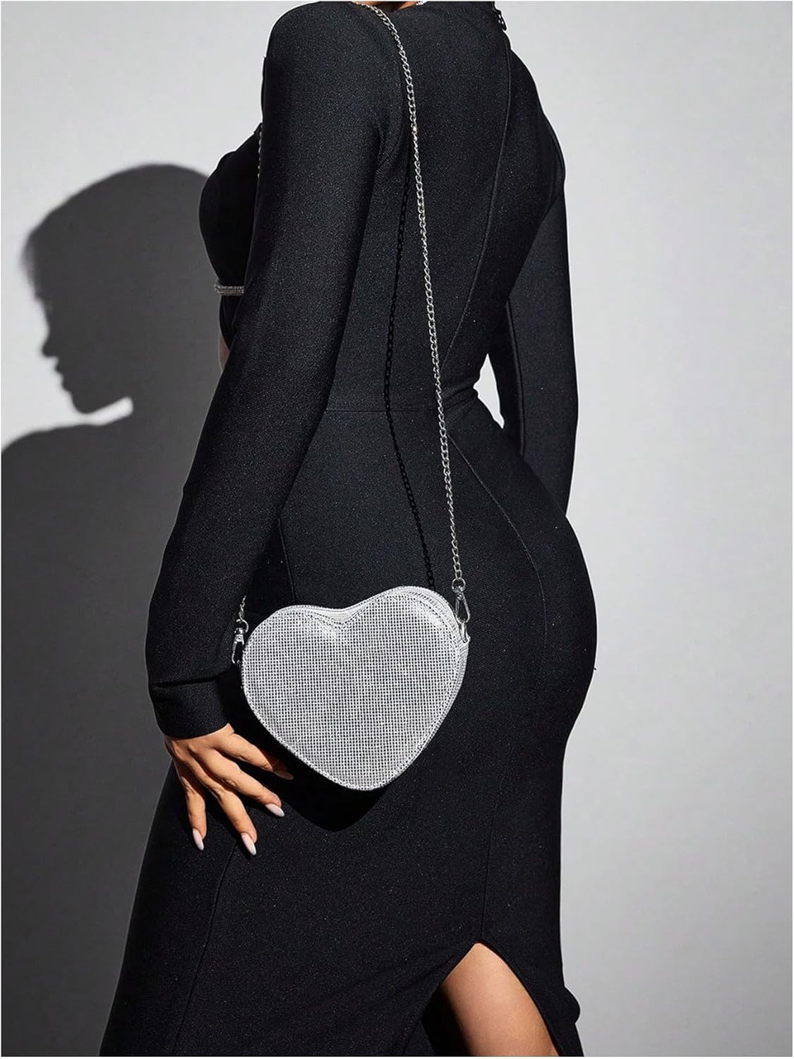 QWINEE Women's Sparkling Heart Shape Purse Novelty Mini Bag Chain Single Strap Evening Crossbody Handbags - Image 4