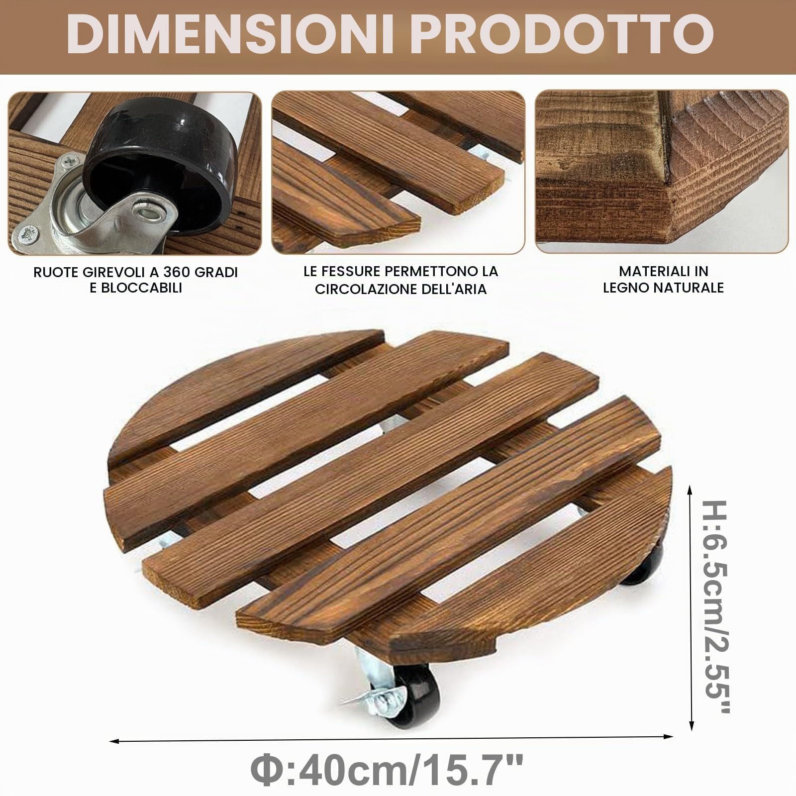Sottovaso con Ruote, Portavasi con Ruote 40x40cm, 2 Pezzo Portavasi da Esterno,Porta Vaso da Balcone,Sottovasi con Ruote,Supporto per Piante su Ruote,Carrello per Vasi da Fiori,Capacità di Carico 80kg