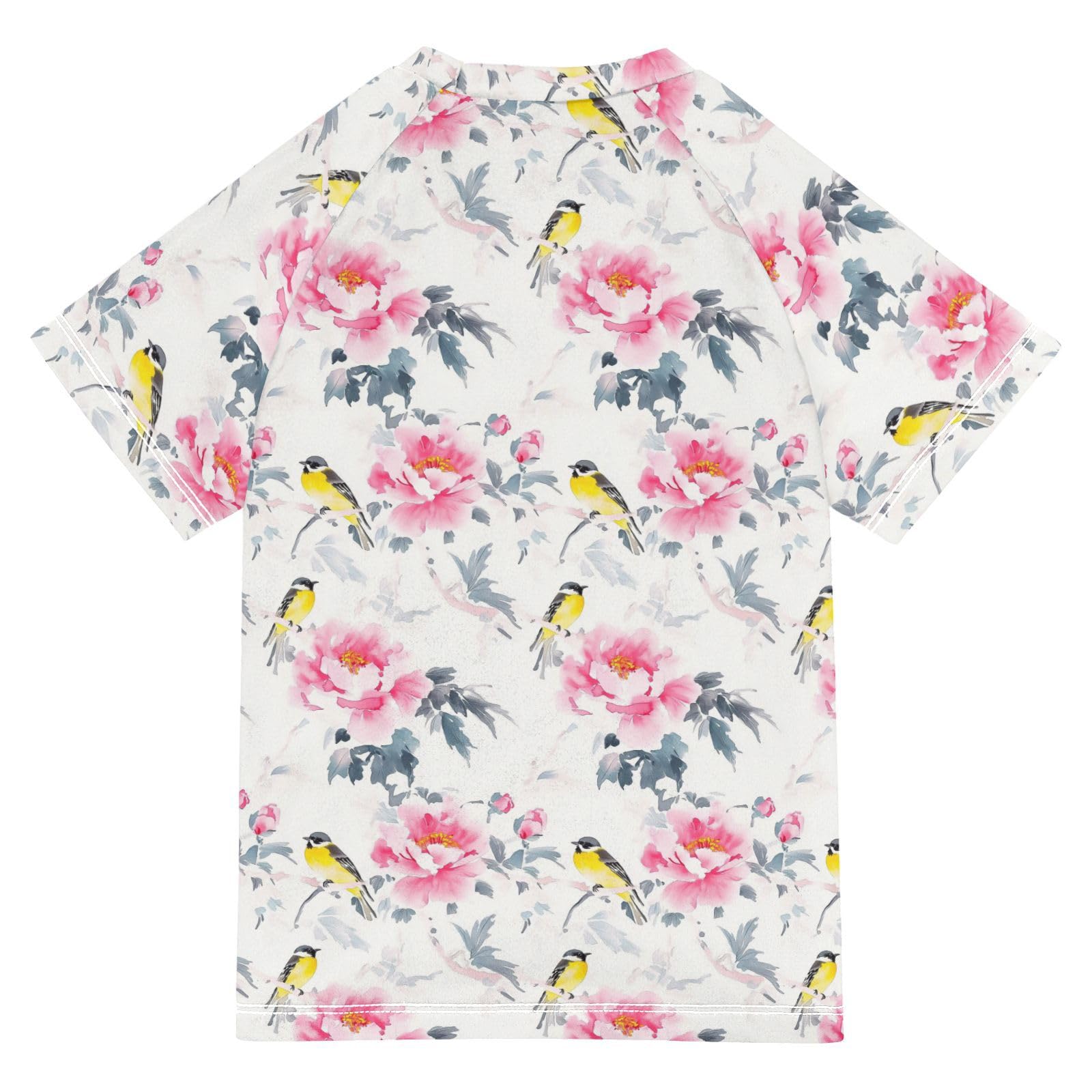 Little Girls Bathing Suitt Short Sleeve Rash Guard Girls 3T Flowers Birds