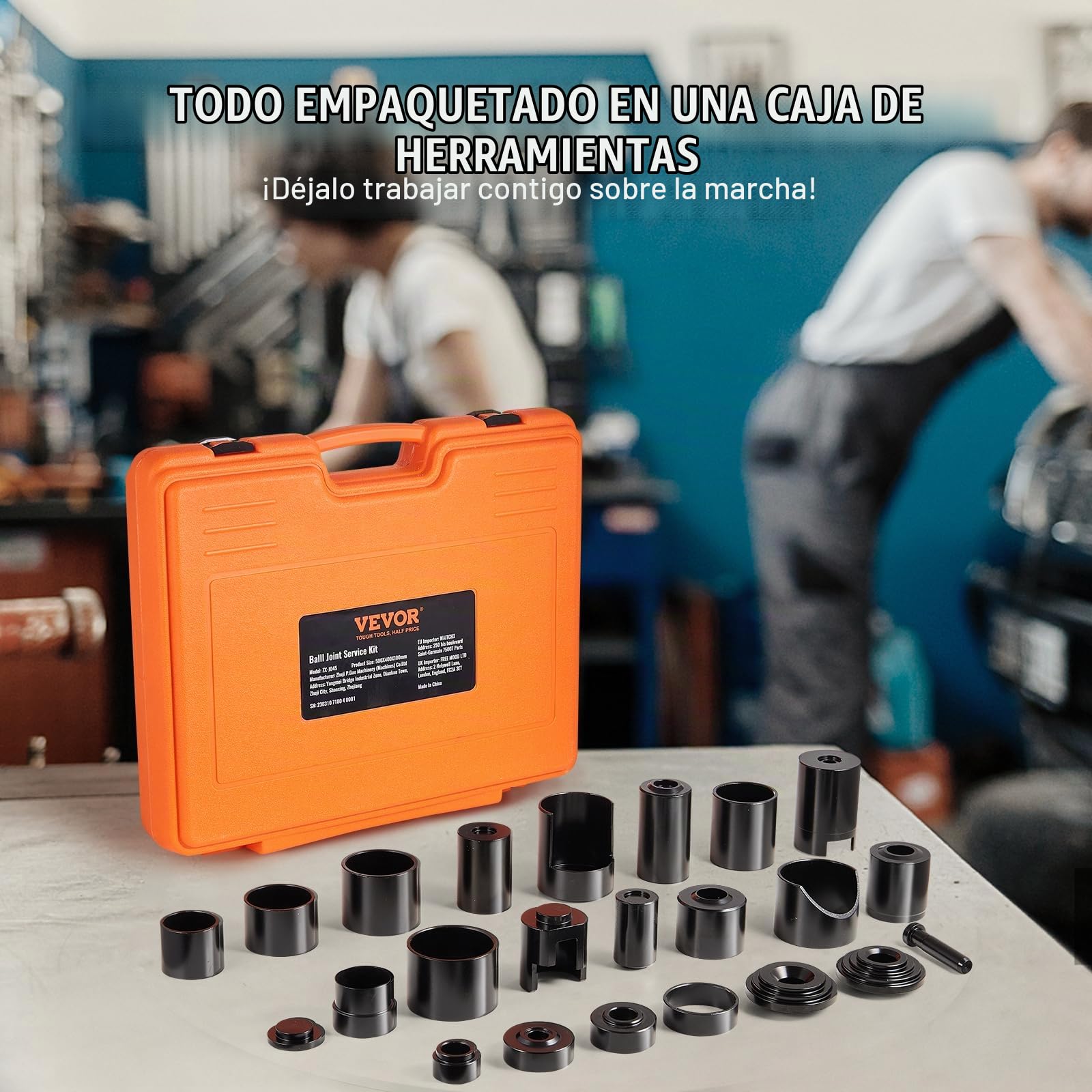 VEVOR Extractor de Rótulas 25 Piezas Extractor de Rótulas de Acero con Adaptadores de Varios Tamaños Kit de Extracción e Instalación de Rótulas U-Joint Pasador de Anclaje de Freno Vehículos 2WD 4WD