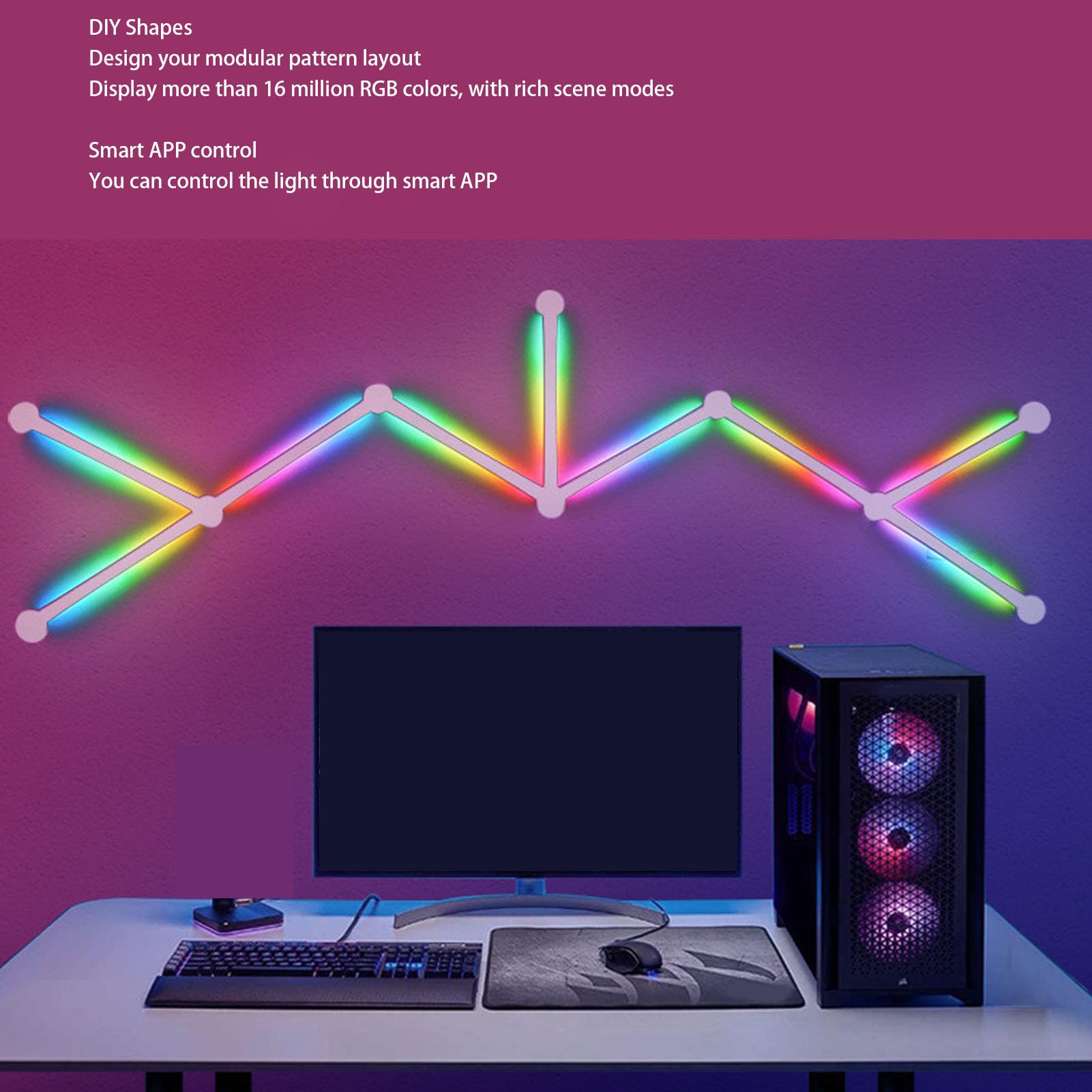FTVOGUE Barras de Luz de Pared RGB, Barras de Luz de Pared LED RGB ABS con Control de Aplicación y Botón, Diseño de Empalme Geométrico para Sala de Juegos, Dormitorio, Decoración de, Usuarios de Vida