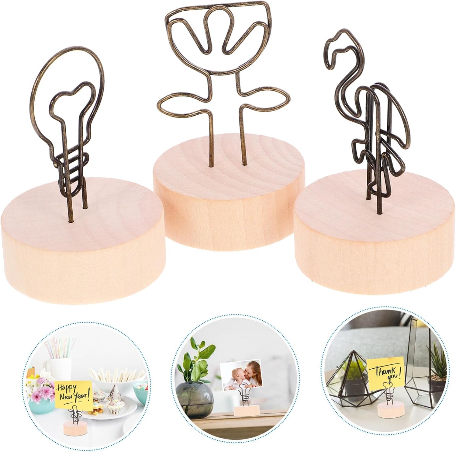 12Pcs Vintage Photo Clip Holders with Base Memo Card Stands for Home Decor Table Sign Holders for Weddings Parties and Events Creative Design with Flower Bulb Flamingo Styles