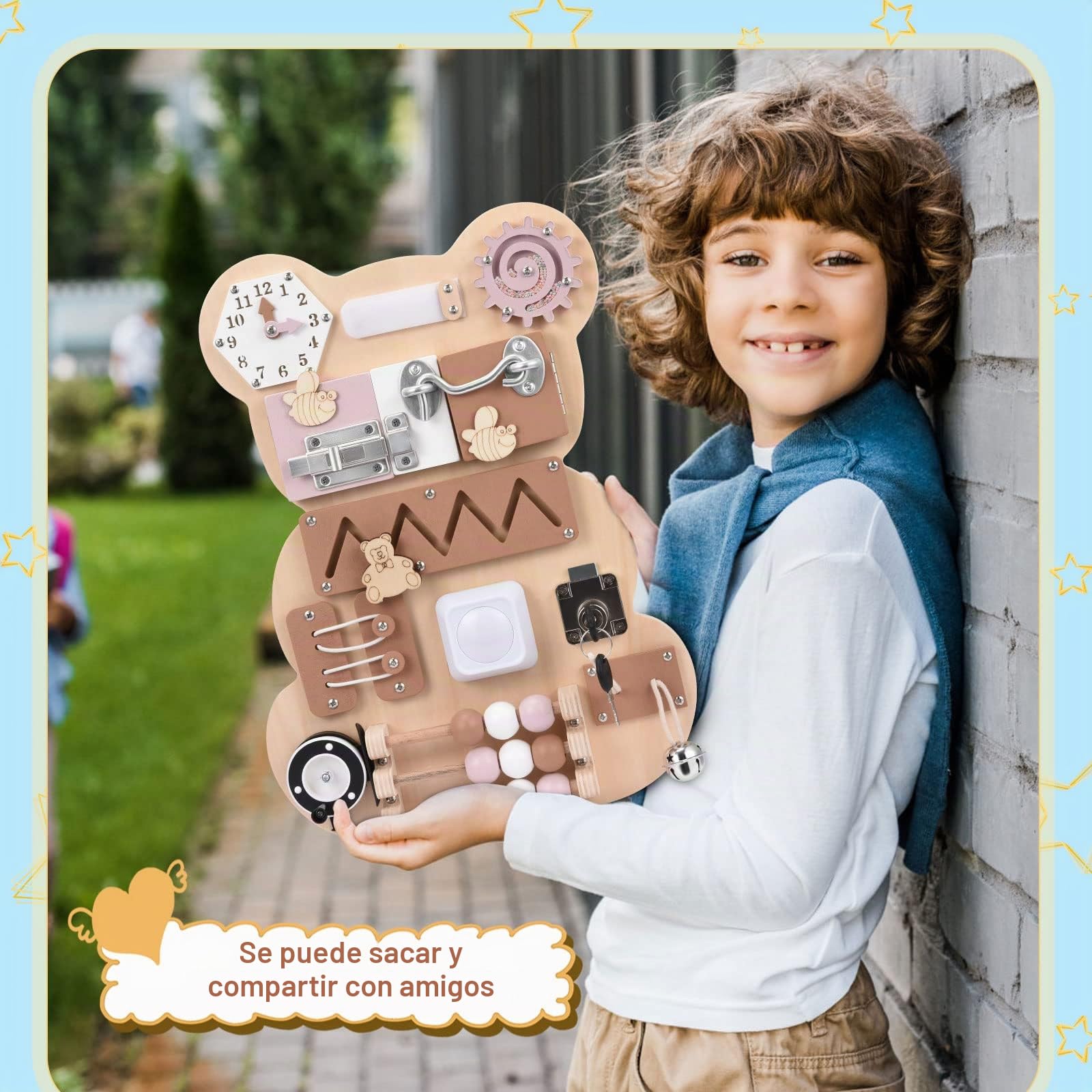 Tablero Ocupado Montessori, Busy Board Montessori Panel sensorial Educativo Finas y Habilidades básicas Tablero Sensoriales para 1/2/3 años