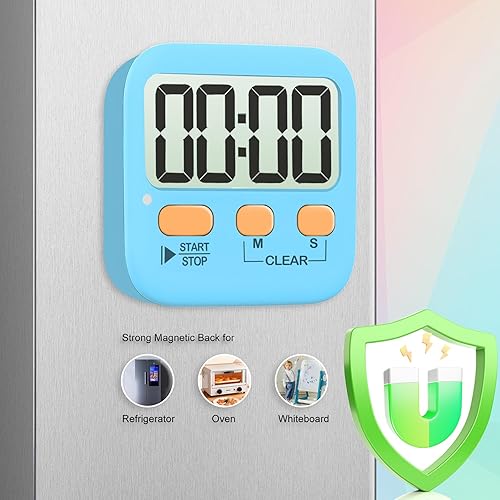 Miniatura 53 de Antonki Paquete de 2 temporizadores digitales para niños, temporizadores de cocina magnéticos de cuenta regresiva para cocinar, huevos, aula, 2 x
