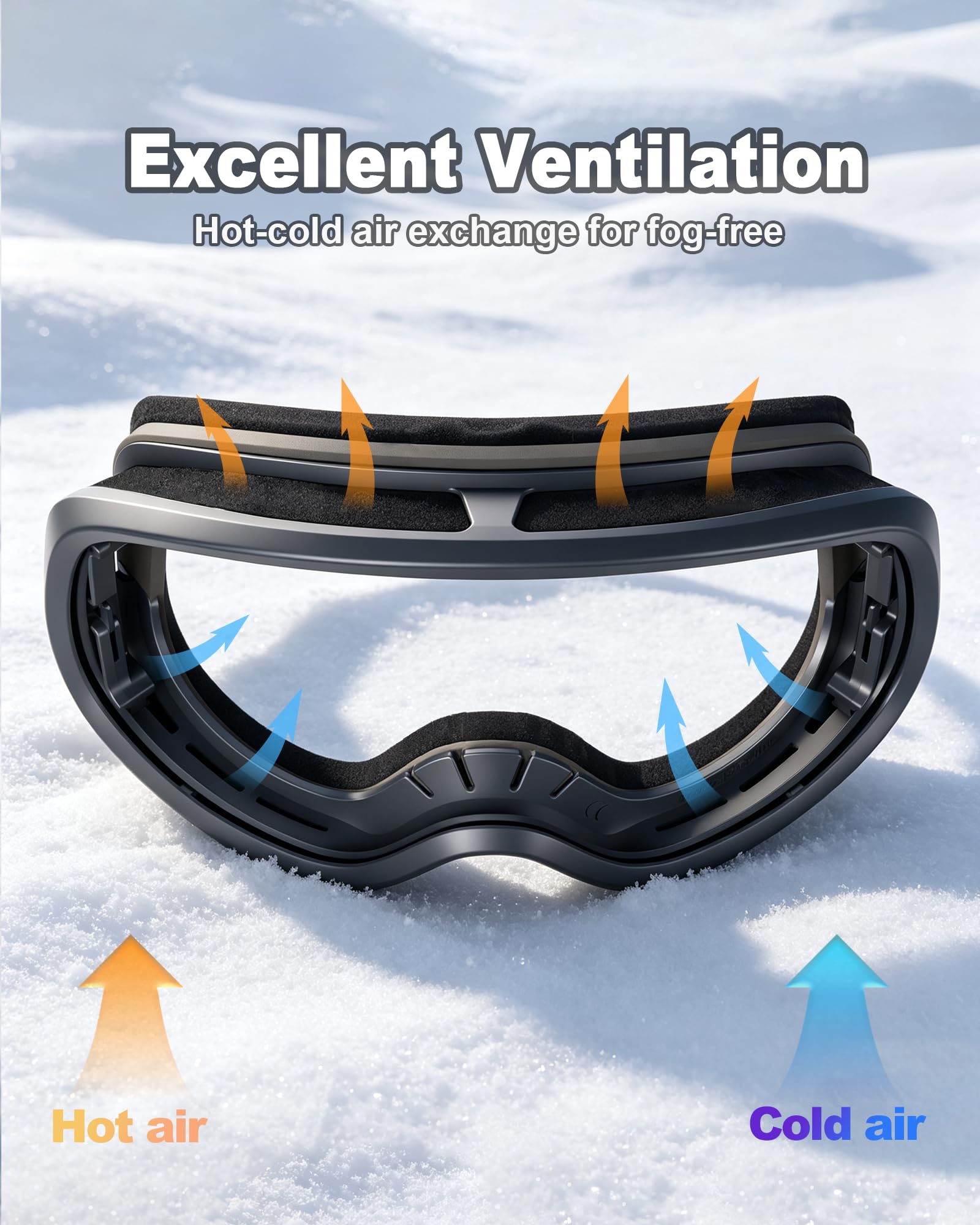 Lunettes de ski pour homme et femme, verres double couche, anti-buée et anti-rayures, protection à 100 % UV, lunettes de planche à neige pour adultes et jeunes, motoneige, parachutisme