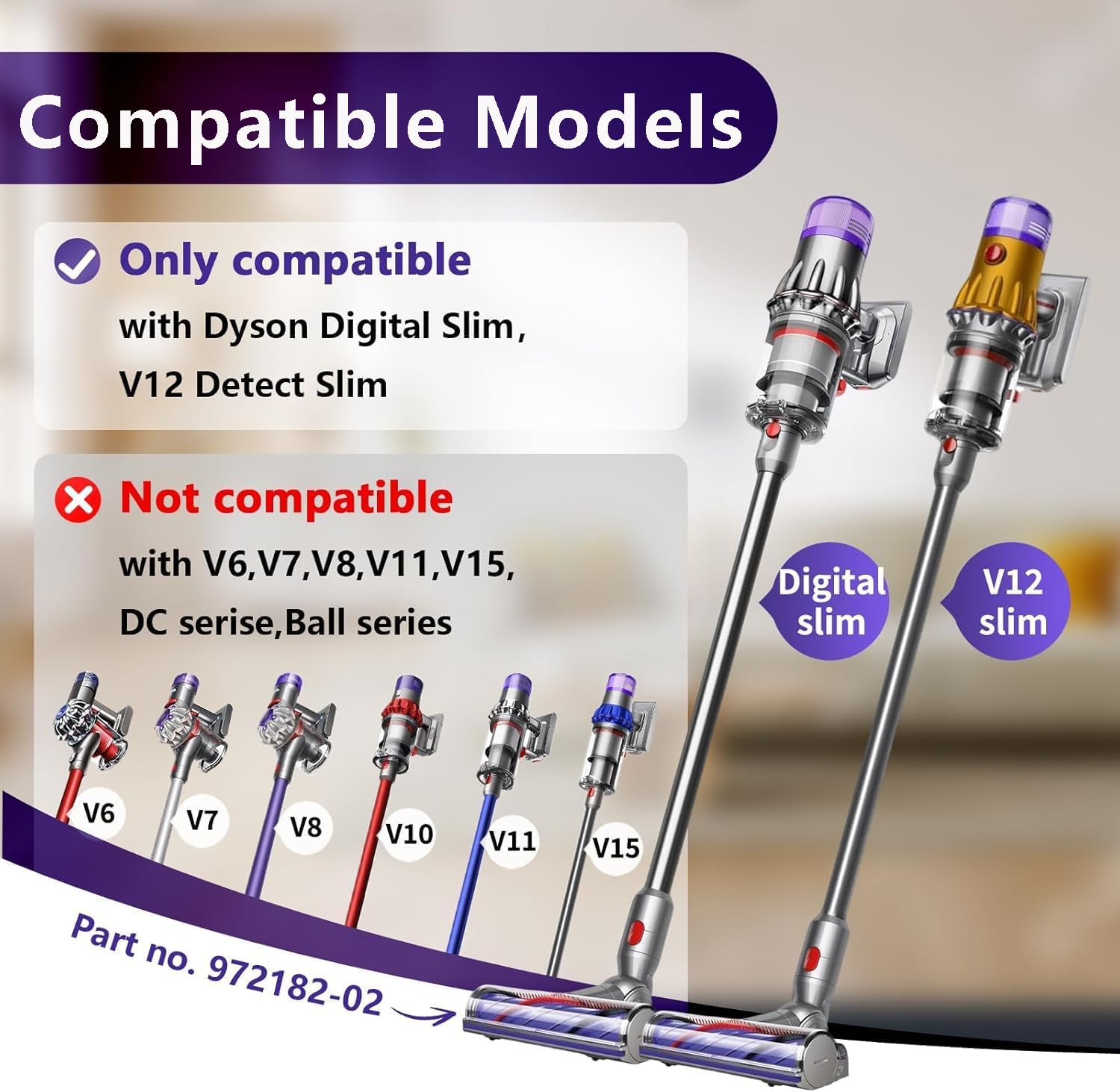 Cabezal de cepillo de repuesto para Dyson V12 Detect Slim Anti-Tangle, V12 Detect Slim Direct Drive eléctrico, pieza compatible con cepillos de turbina eléctrica, adecuado para suelos de madera