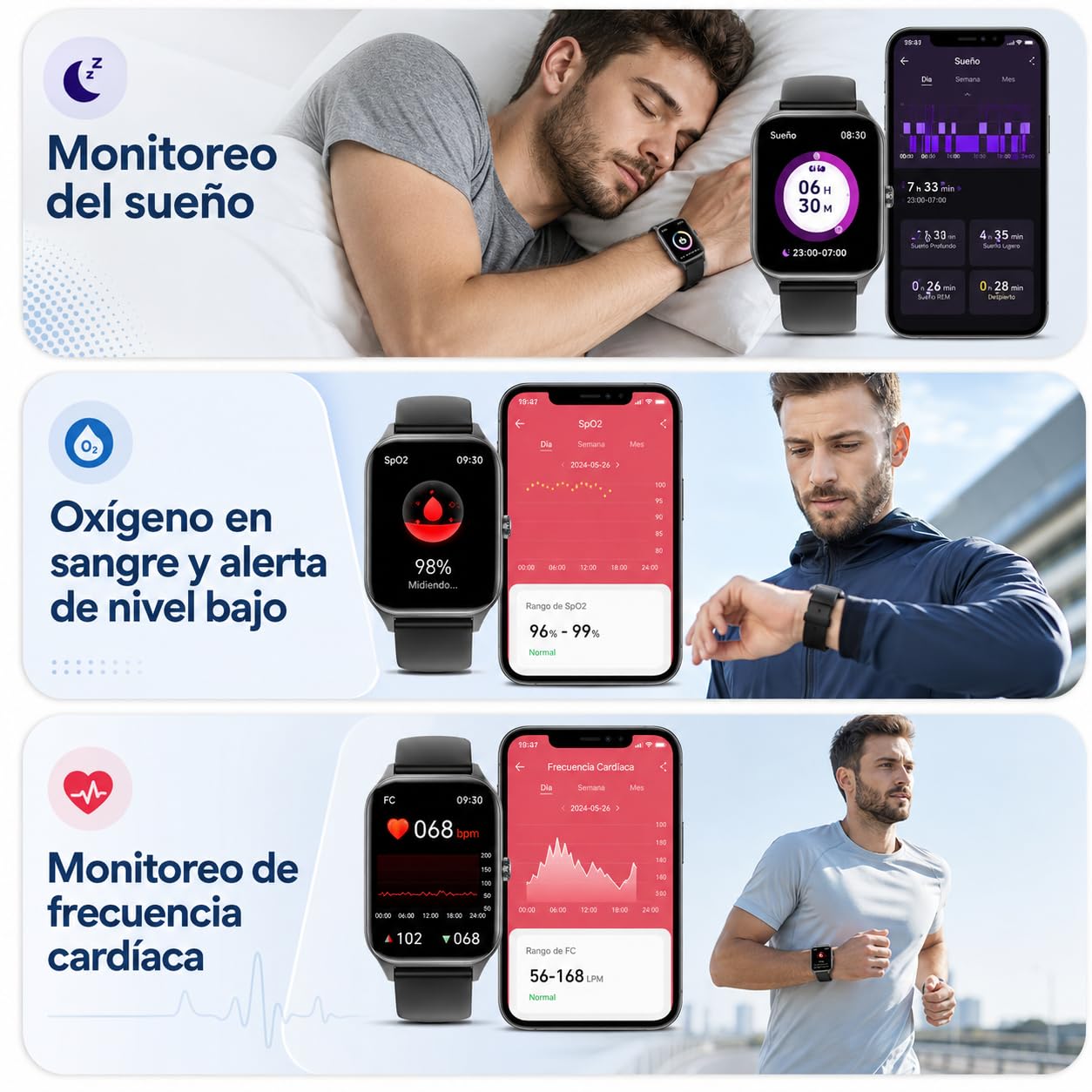 Cozey Maison GLUCOWATCH Reloj Inteligente Deportivo Monitor Salud Pasos Sueño Llamadas Bluetooth Pantalla Táctil Modos Deportivos para Uso Diario Y Actividades Al Aire Libre (Negro)