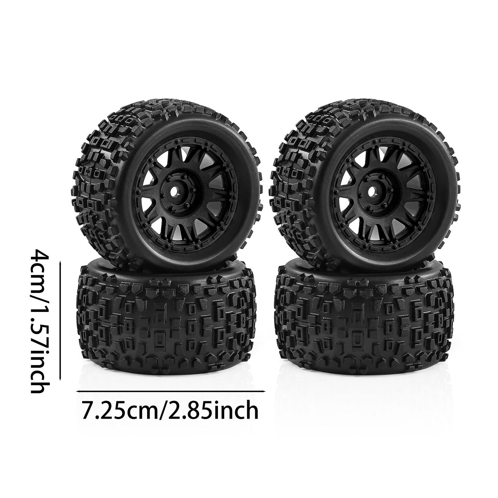 4 Stück 1/18 RC-Car-Räder und -Reifen, Ersatz für tragbare, leistungsstarke und zu installierende RC-Car-Teile, Zubehör für Granite, Schwarz